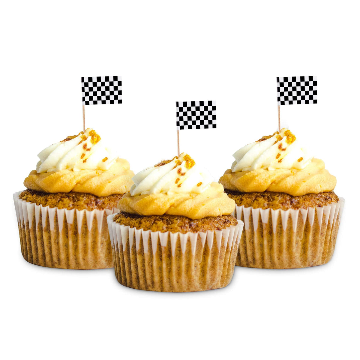 Super Z Outlet 100 Pack Mini Checkered Racing Flag Cupcake Toppers - 2.5in Tall Party Decor