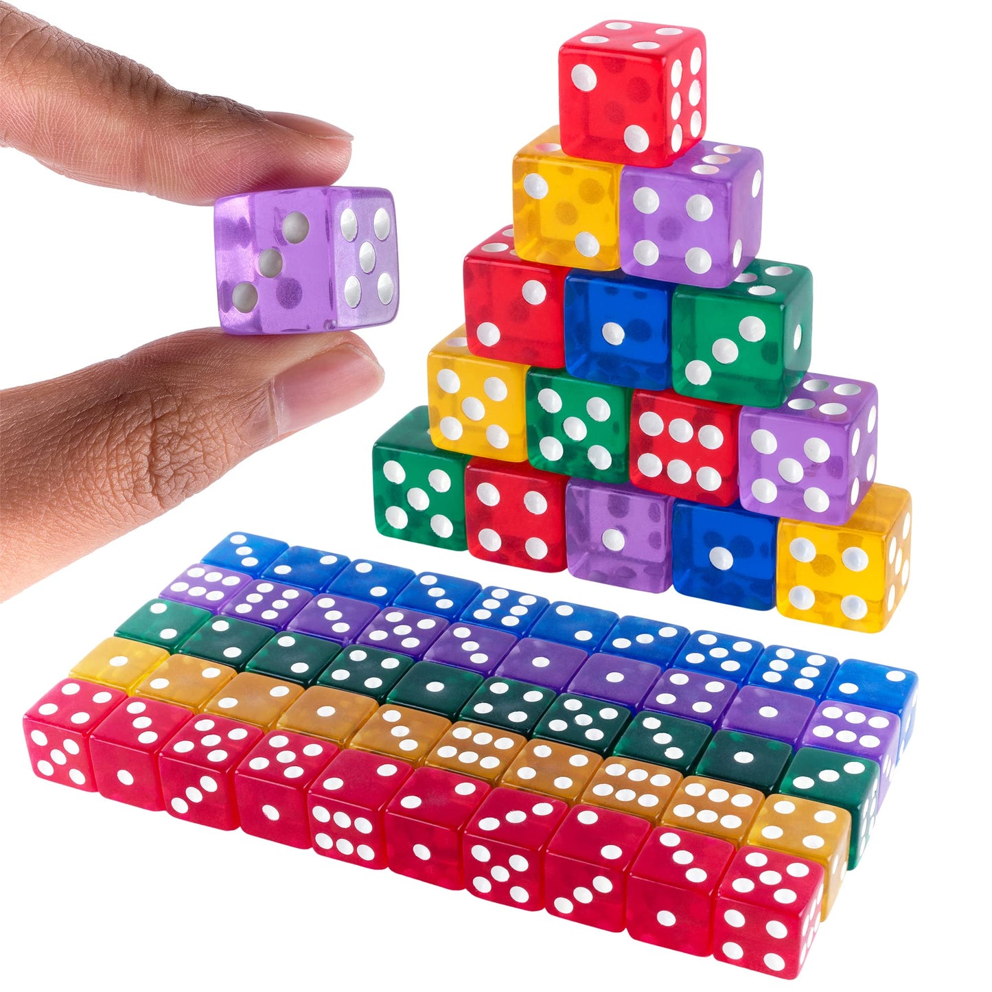 Super Z Outlet Standard 16mm Dice (Translucent Multi-Color, 50pk)