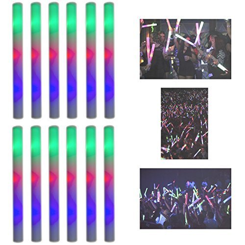 Super Z Outlet Upgraded Light Up Foam Sticks – 3 Modes LED Strobe (12-Pack)