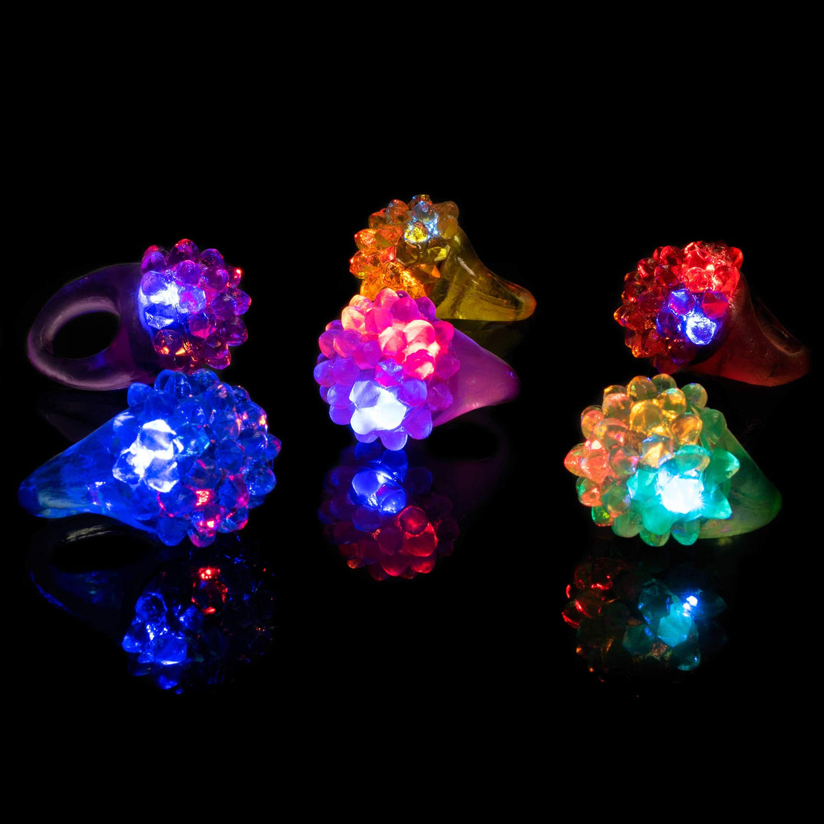 Super Z Outlet Flashing Colorful LED Jelly Rings – Bumpy 18 Pack for Parties, Raves & Gifts
