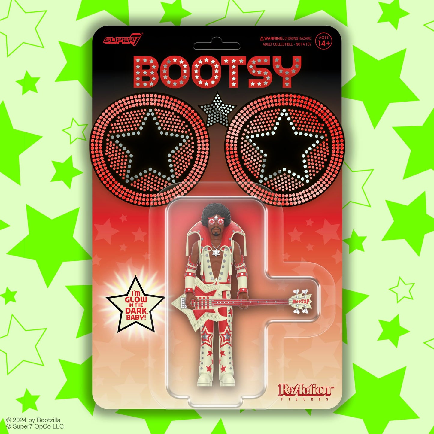 Super7 Bootsy Collins Glow – 3.75-Inch Glow Figure with Star Bass Accessory