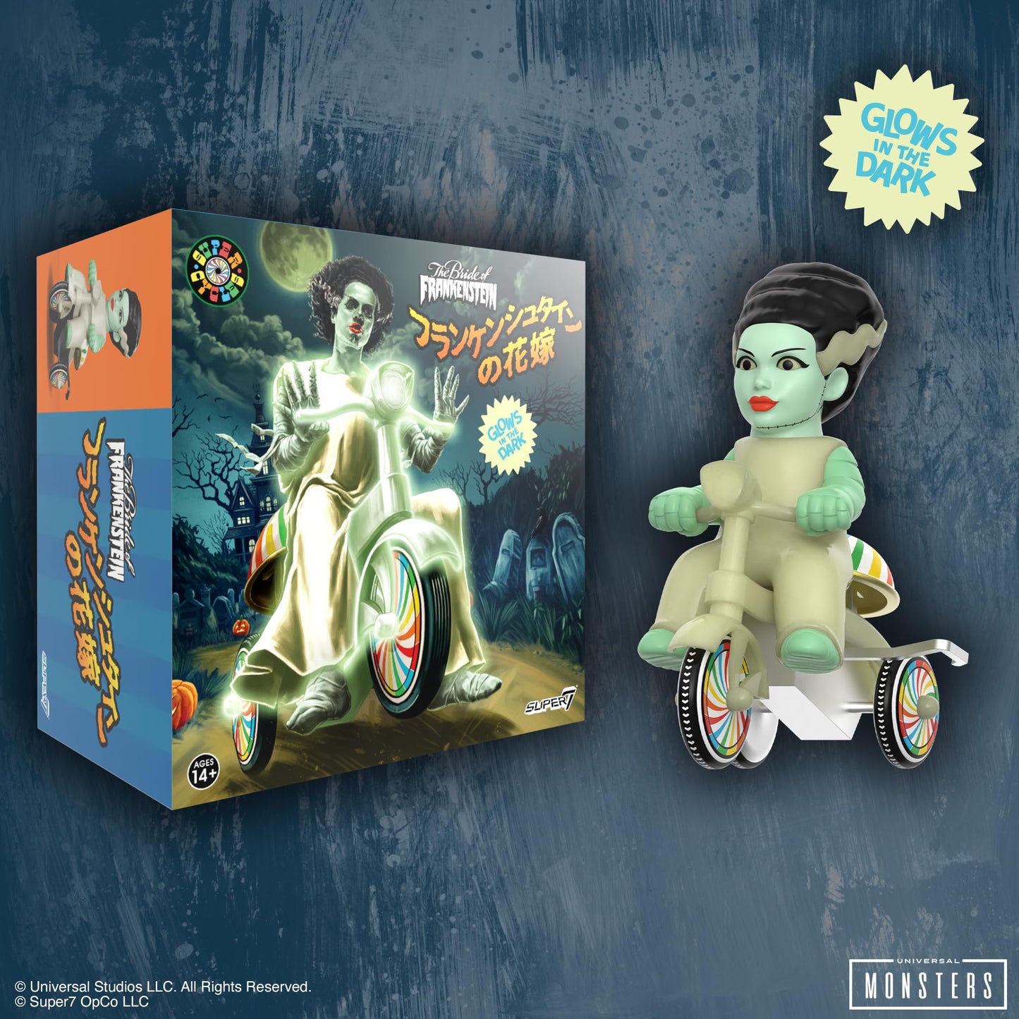 Super7 Bride of Frankenstein 5-Inch Universal Monsters Wind-Up Glow Trike – Collectible Figure