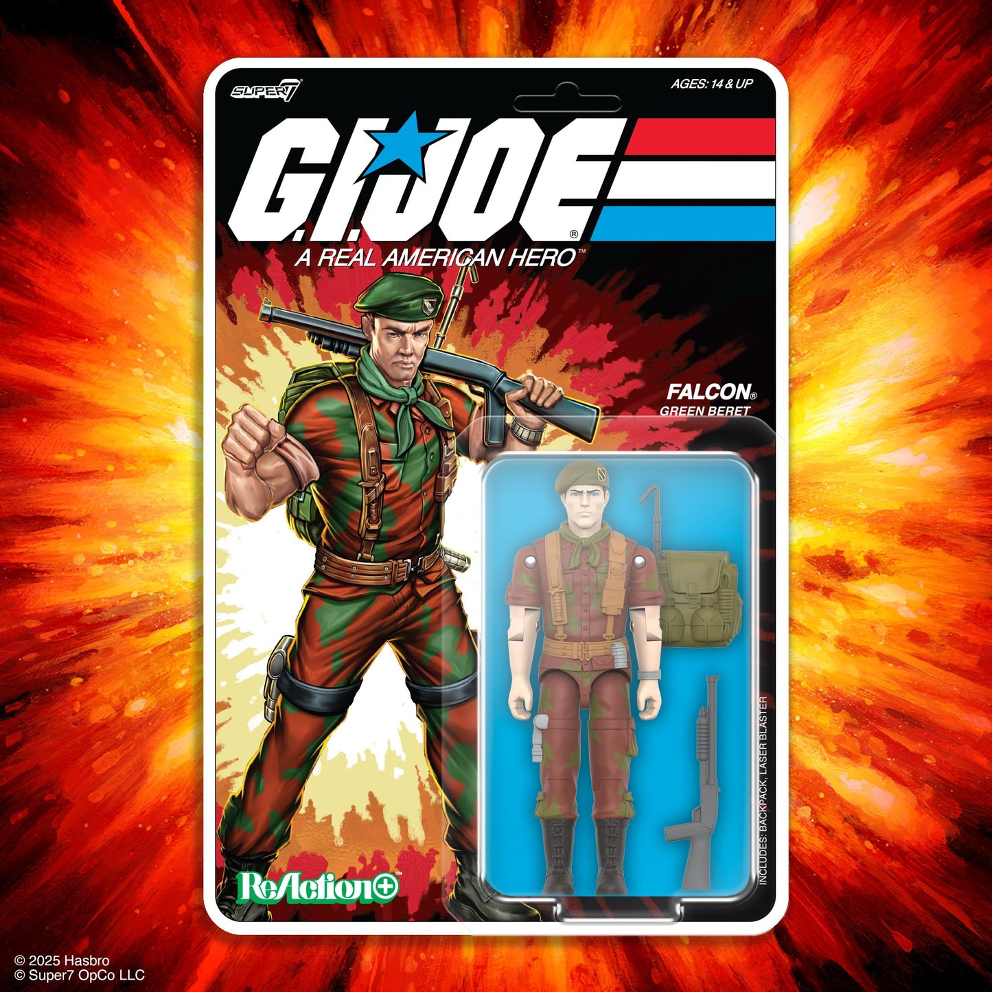 Super7 Reaction+ Lt. Falcon (G.I. Joe) 3.75-inch Action Figure with Backpack & Laser Blaster – Vintage 80s Collectible