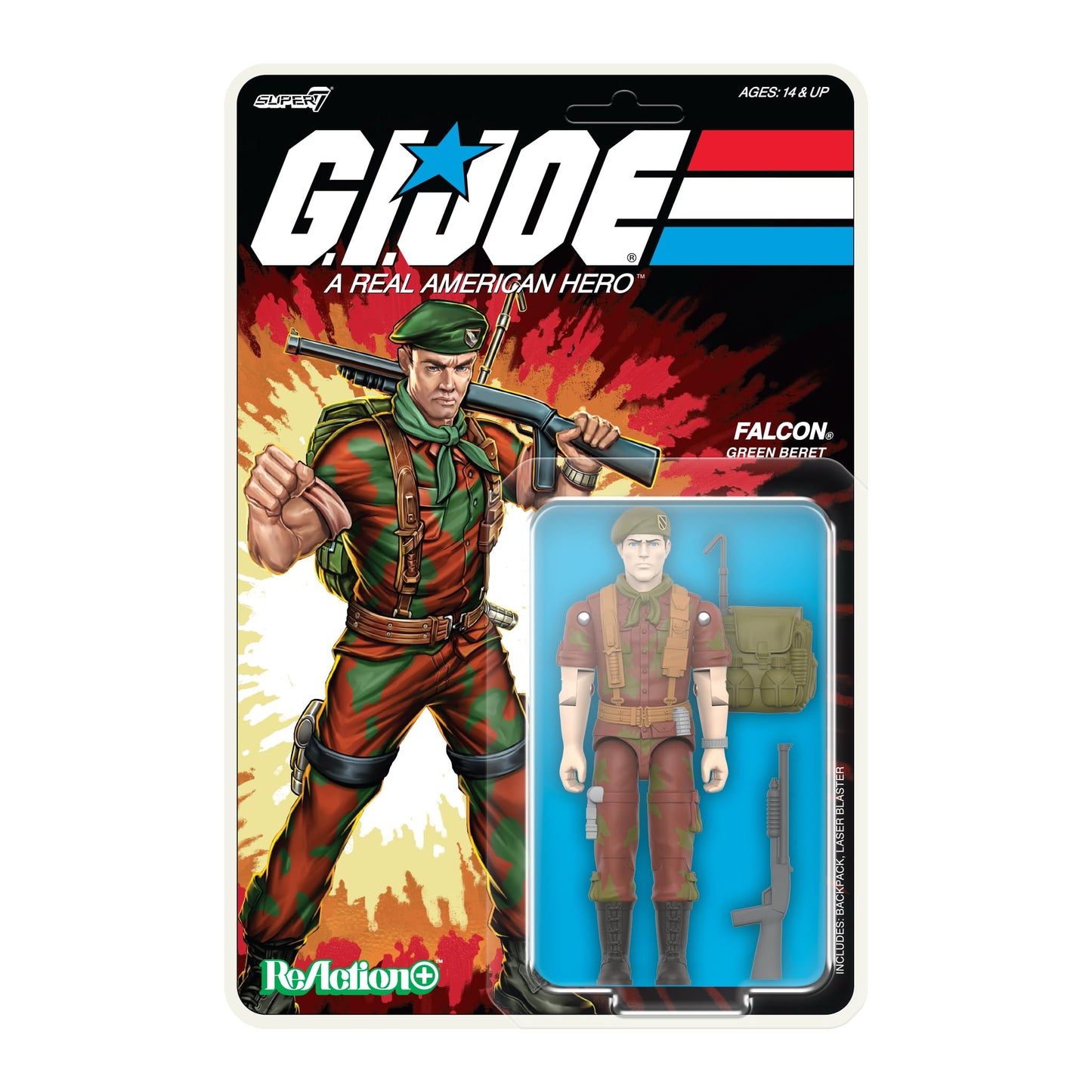 Super7 Reaction+ Lt. Falcon (G.I. Joe) 3.75-inch Action Figure with Backpack & Laser Blaster – Vintage 80s Collectible