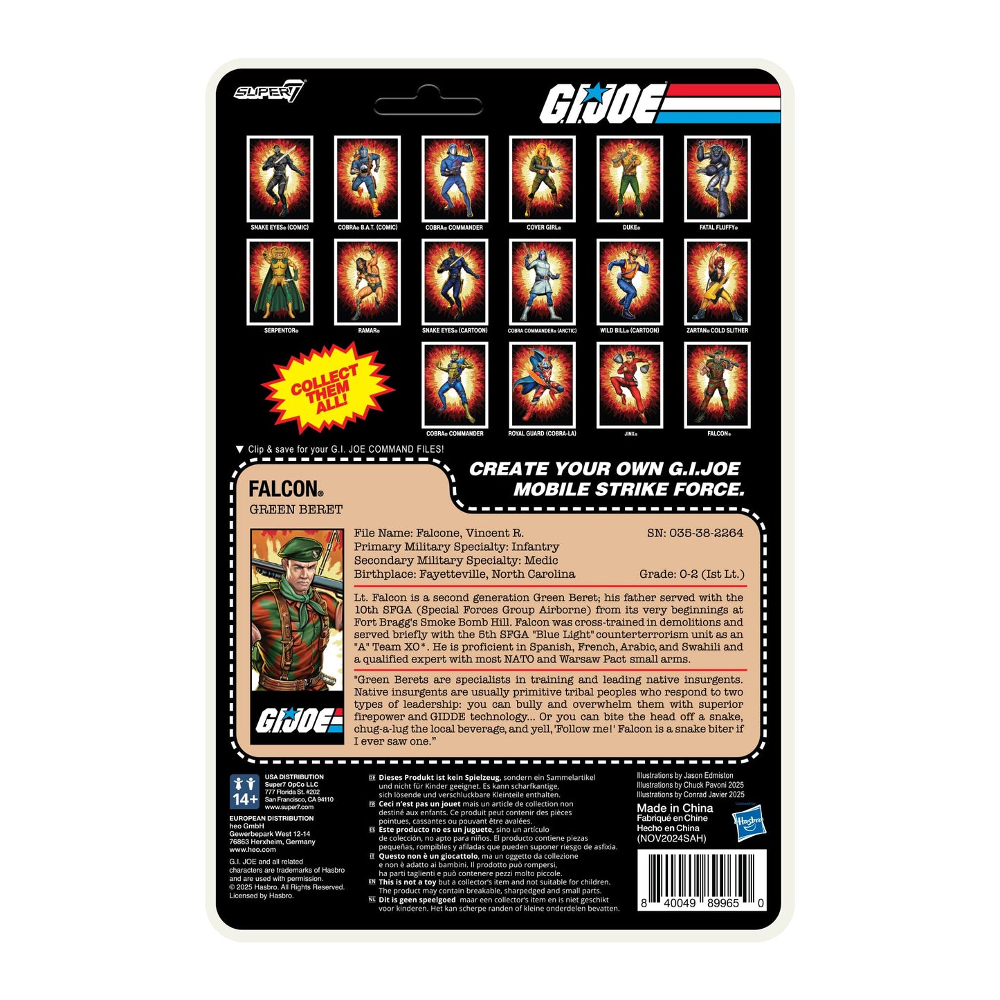Super7 Reaction+ Lt. Falcon (G.I. Joe) 3.75-inch Action Figure with Backpack & Laser Blaster – Vintage 80s Collectible
