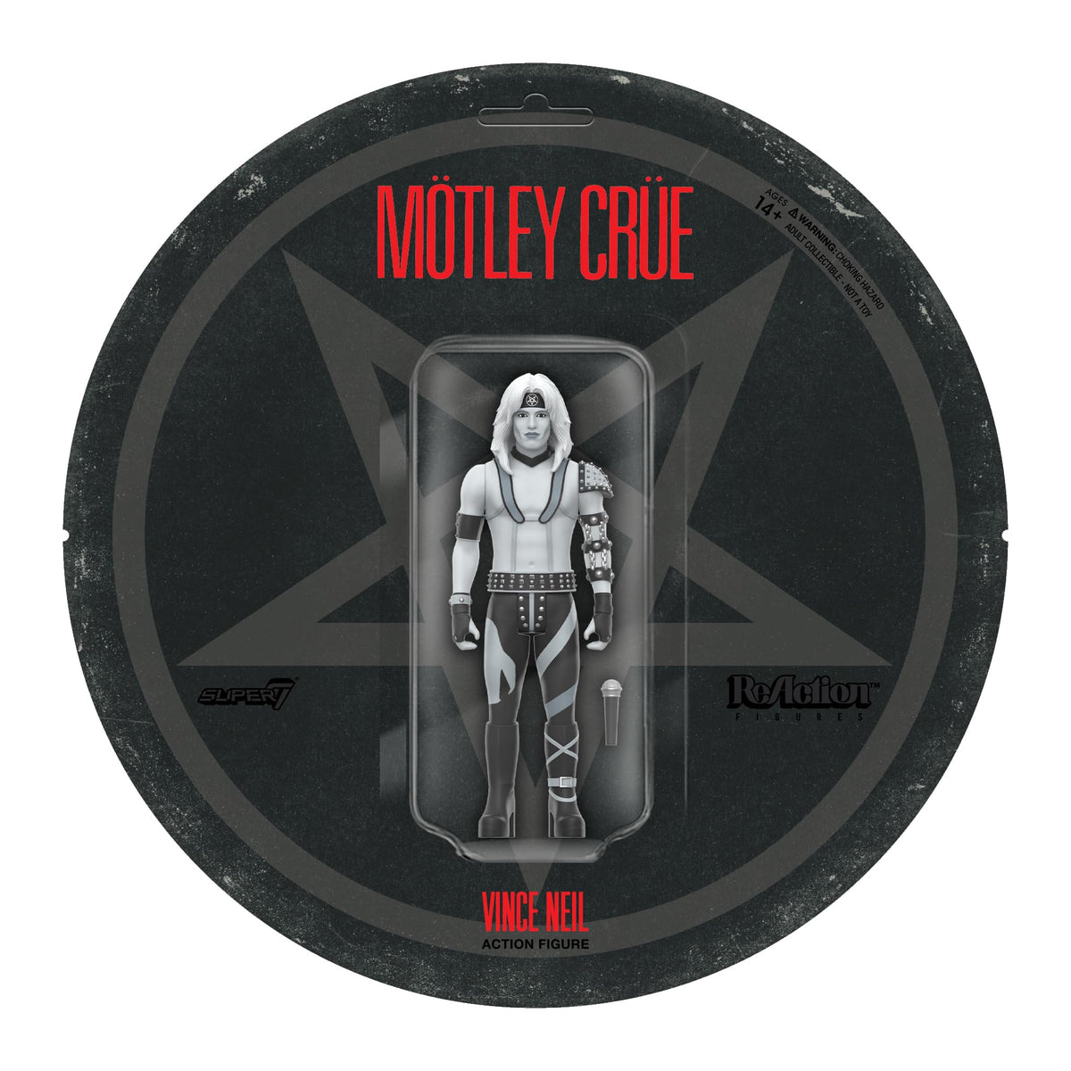 Super7 Motley Crue Vince Neil Shout at The Devil 3.75-inch ReAction Figure – Black & White with Microphone