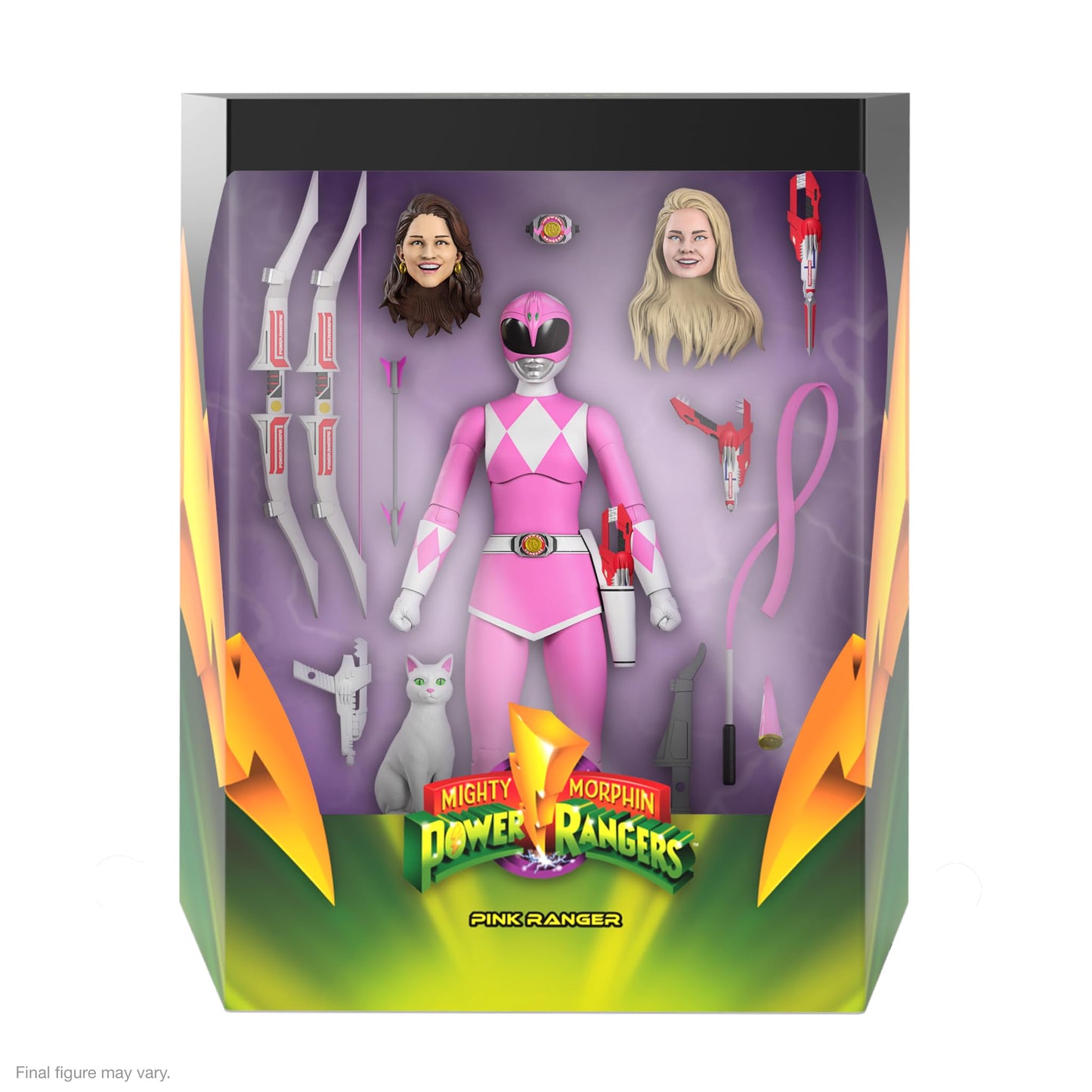 Super7 ULTIMATES! Pink Ranger: 7-Inch Action Figure with Interchangeable Heads & Accessories