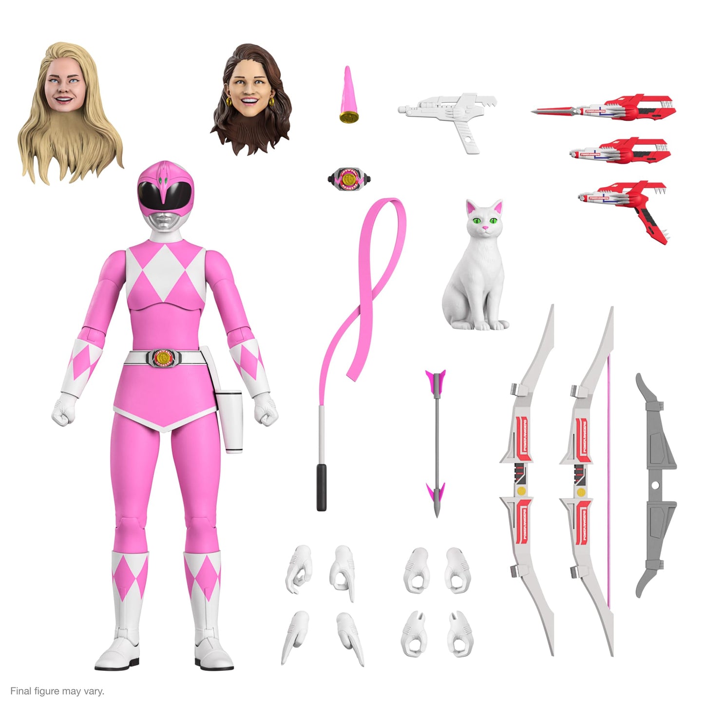 Super7 ULTIMATES! Pink Ranger: 7-Inch Action Figure with Interchangeable Heads & Accessories