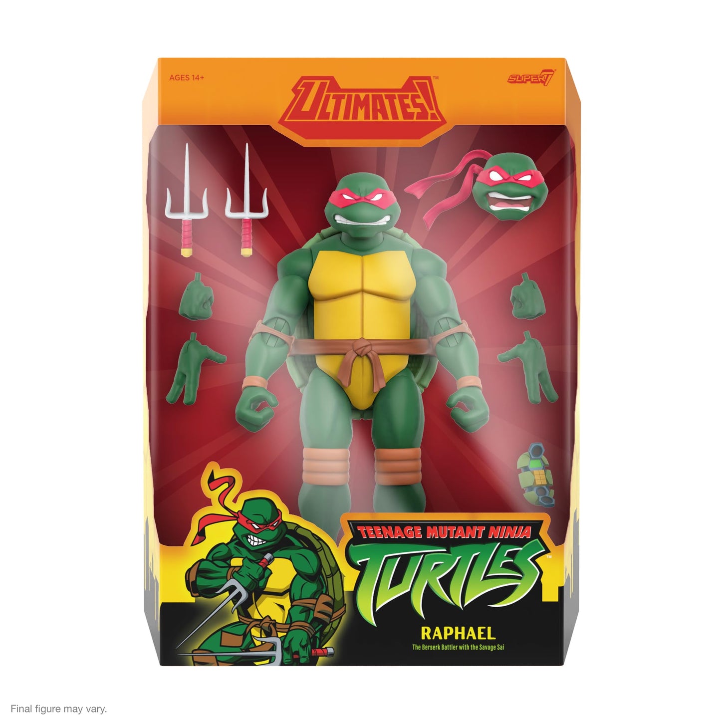 Super7 ULTIMATES! Raphael - 7-Inch TMNT Action Figure with Sais, Shell Cell & Double-Jointed Design