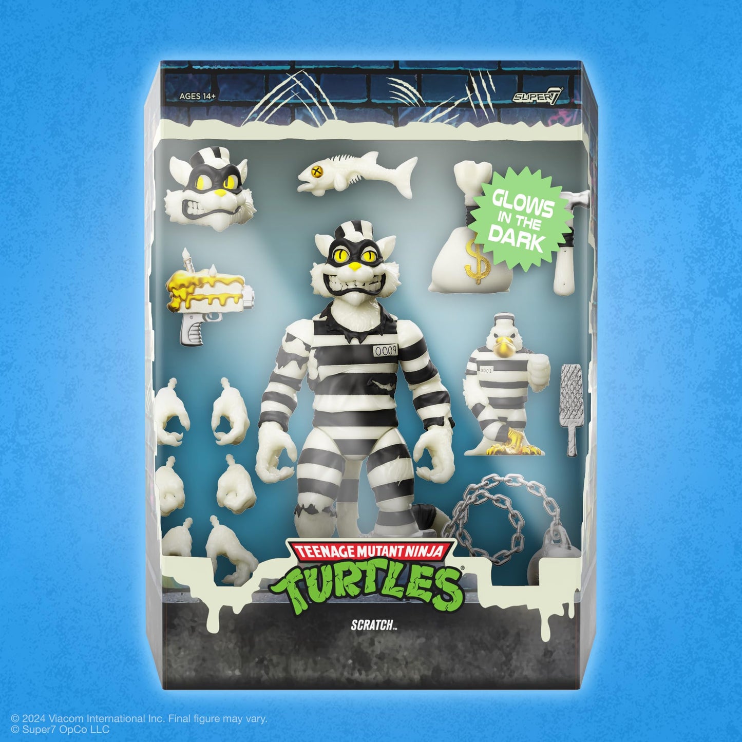 Super7 ULTIMATES! TMNT Scratch Cat Glow-in-the-Dark: 7-Inch Action Figure with Accessories | Classic Cartoon Collectibles