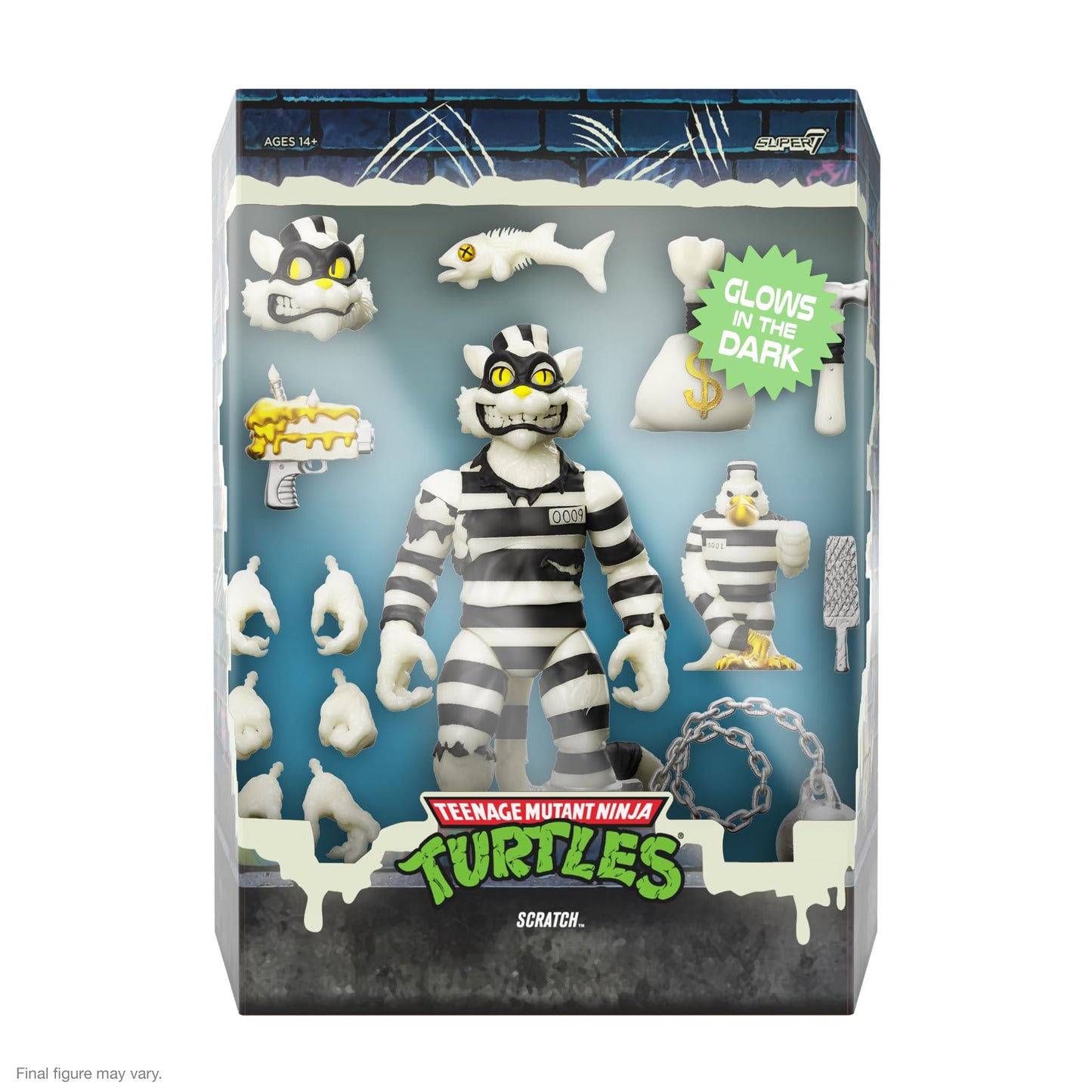 Super7 ULTIMATES! TMNT Scratch Cat Glow-in-the-Dark: 7-Inch Action Figure with Accessories | Classic Cartoon Collectibles