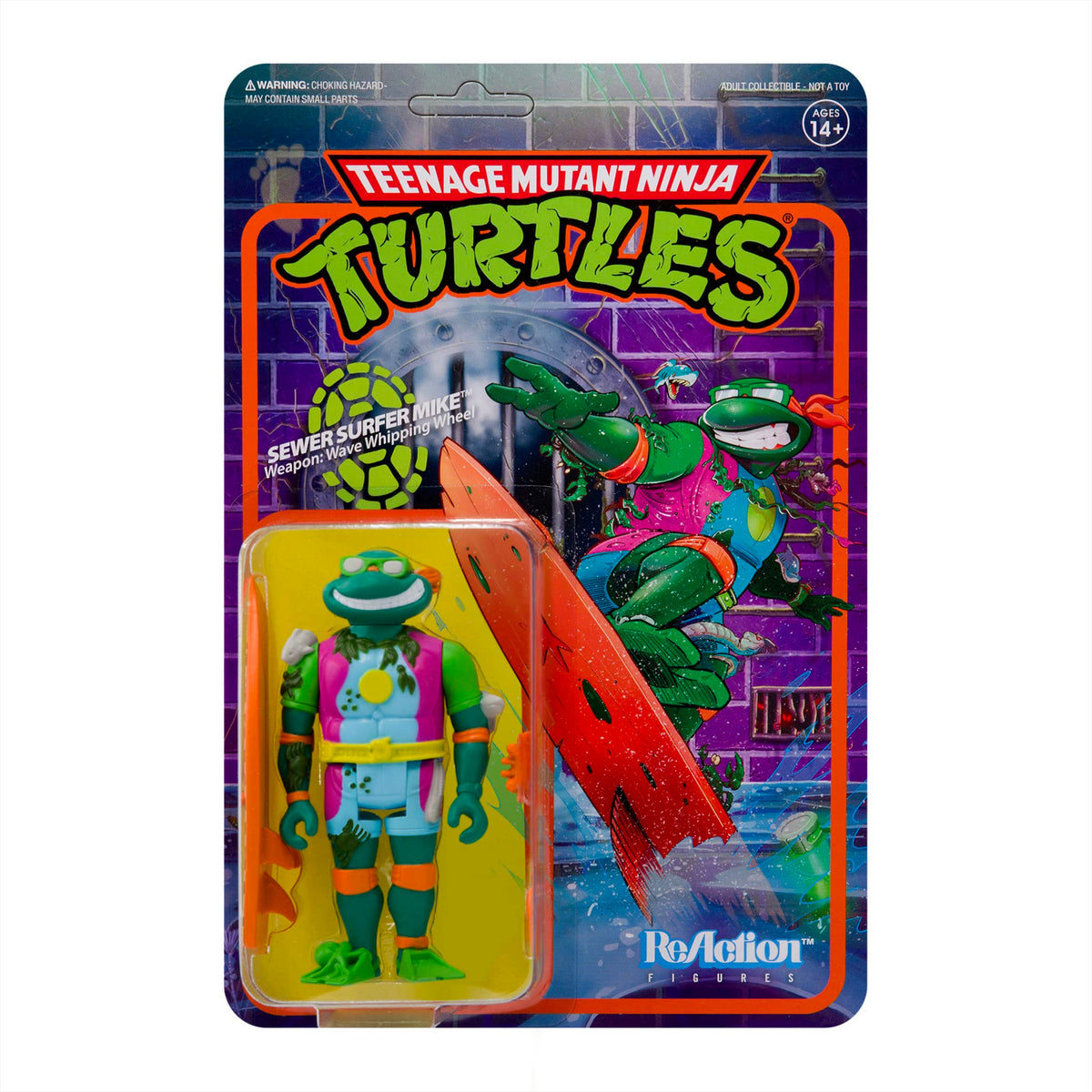 Super7 TMNT Sewer Surfer Michelangelo - 3.75” ReAction Figure with Surfboard & Accessories | Classic TMNT Collectible
