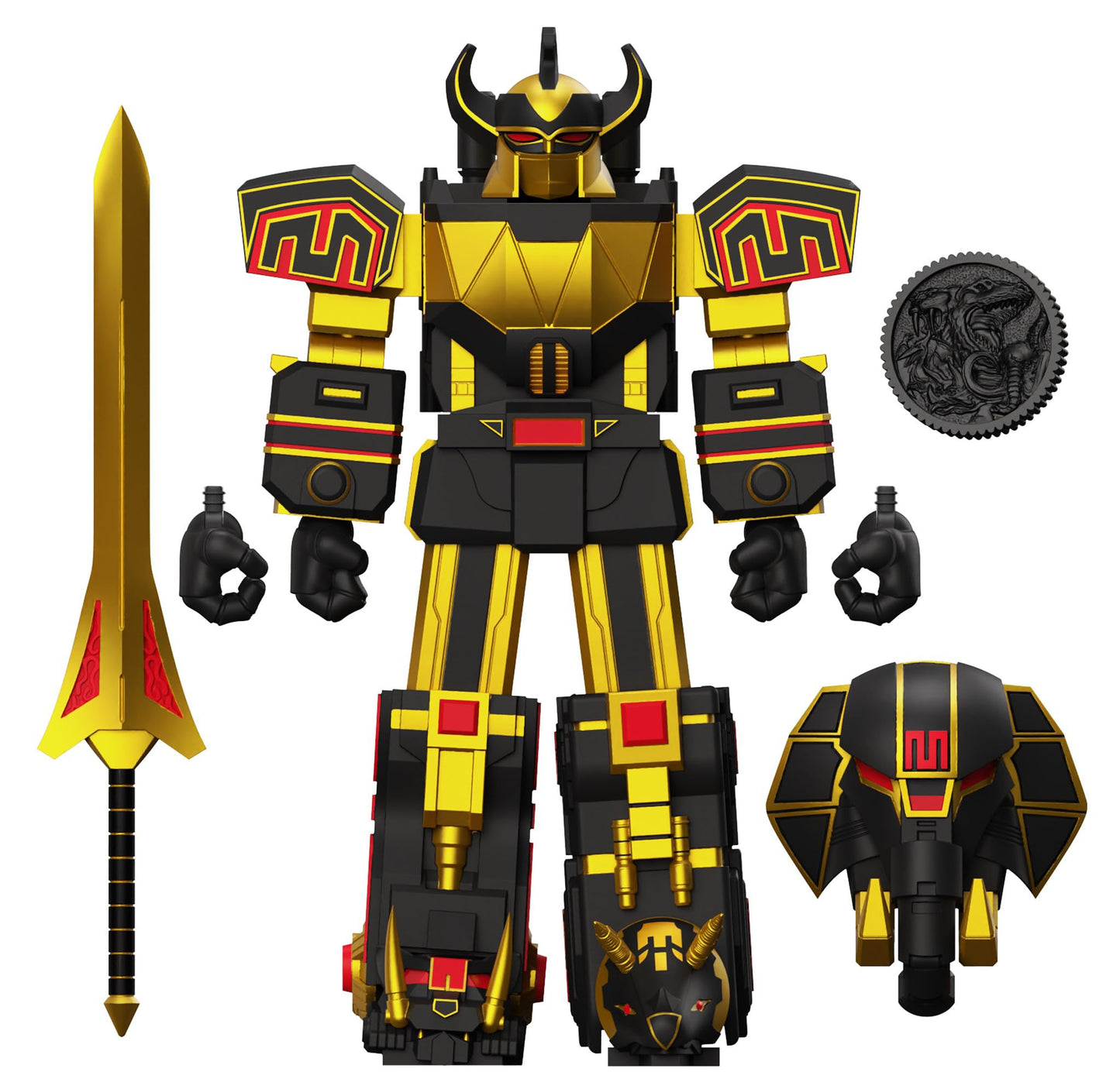 Super7 ULTIMATES! Megazord (Black & Gold) – 8-Inch Power Rangers Figure + Accessories