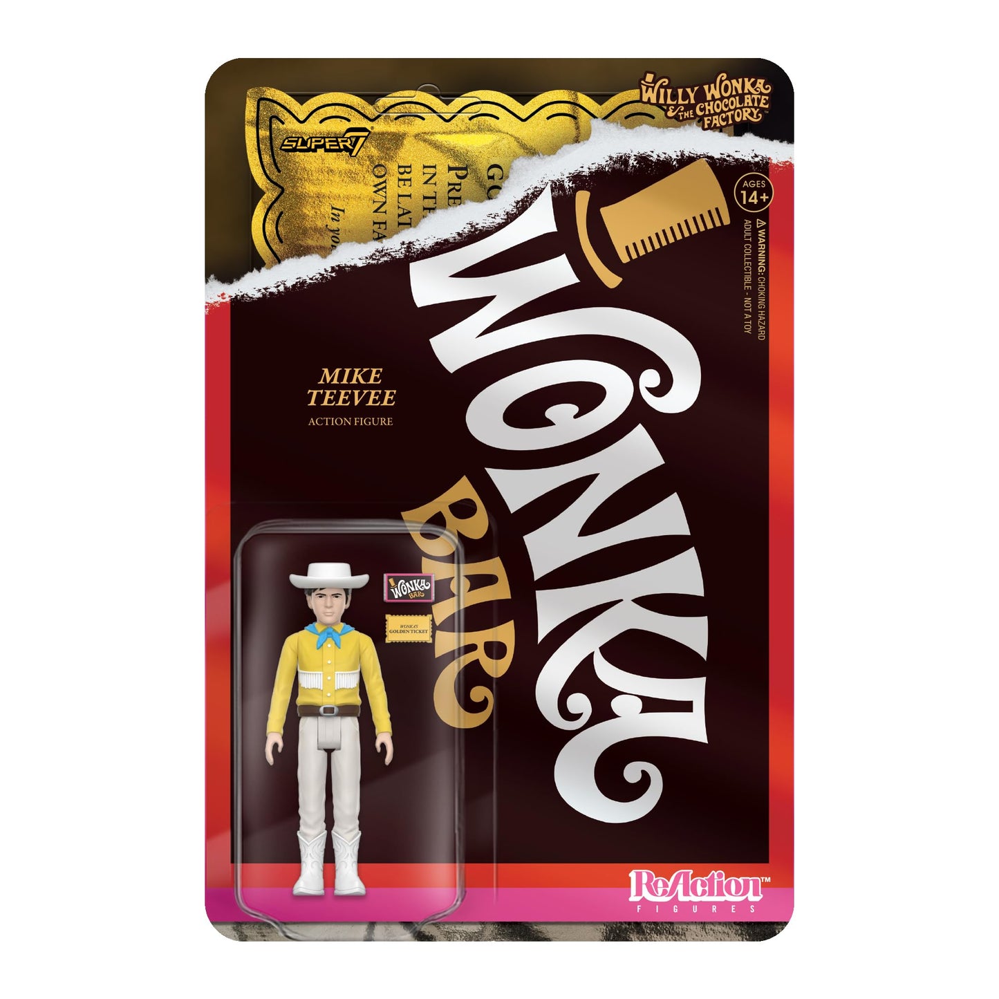 Super7 Willy Wonka Mike TeeVee 3.75" ReAction Figure – Wonka Bar & Golden Ticket