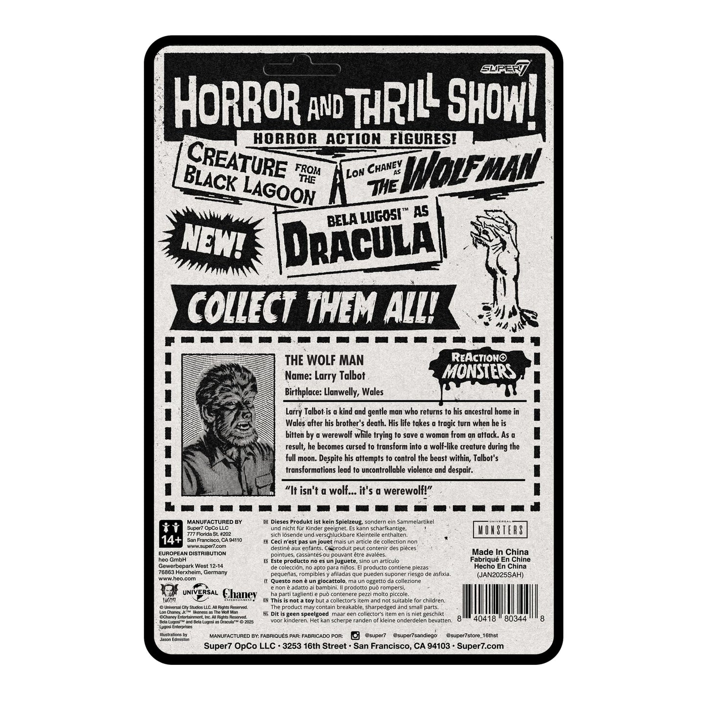 Super7 Reaction+ The Wolf Man 3.75-inch Action Figure | Universal Monsters Collectibles