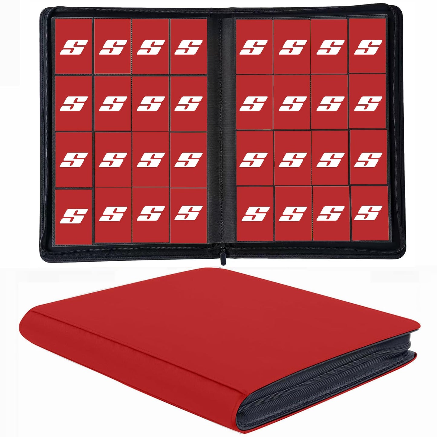 superaimi 1000+ Pockets Trading Card Binder — 16-Pocket Ringless Side-Loading Album, Red