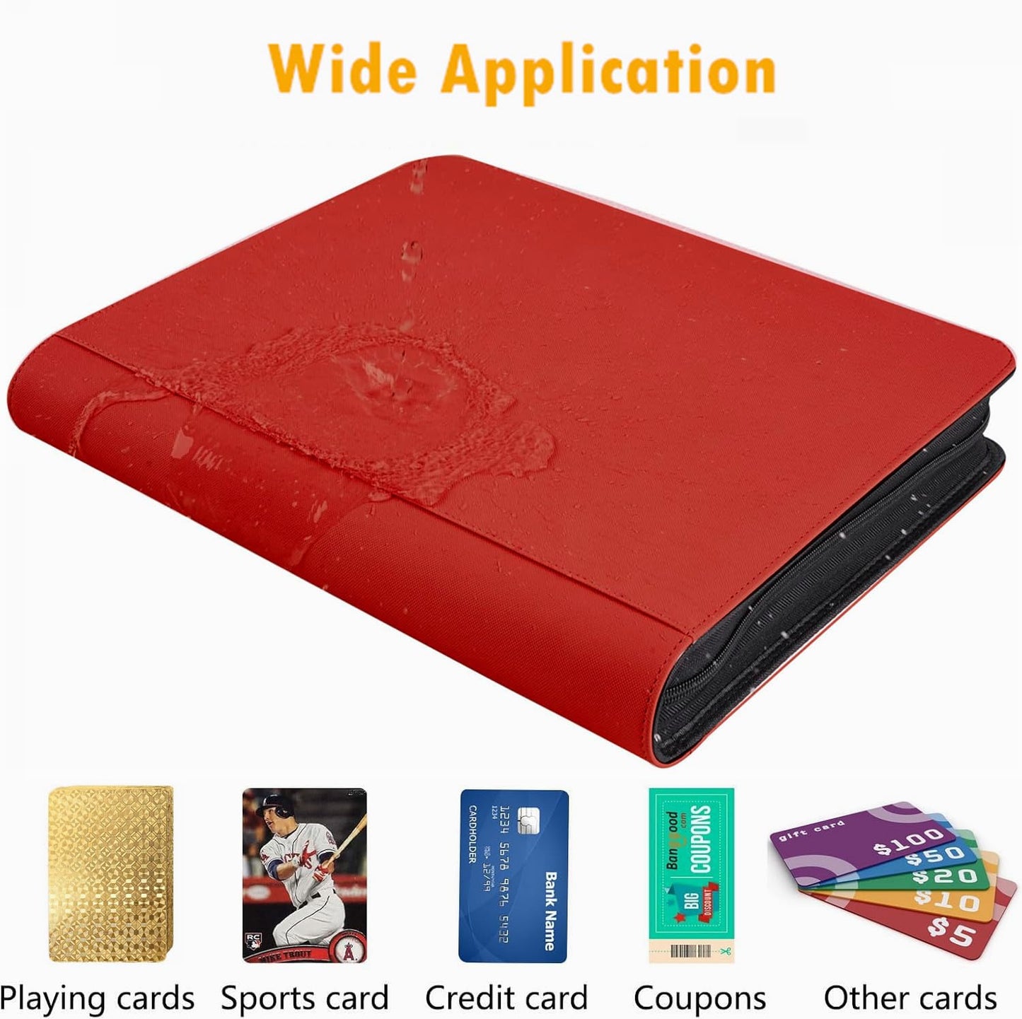 superaimi 1000+ Pockets Trading Card Binder — 16-Pocket Ringless Side-Loading Album, Red