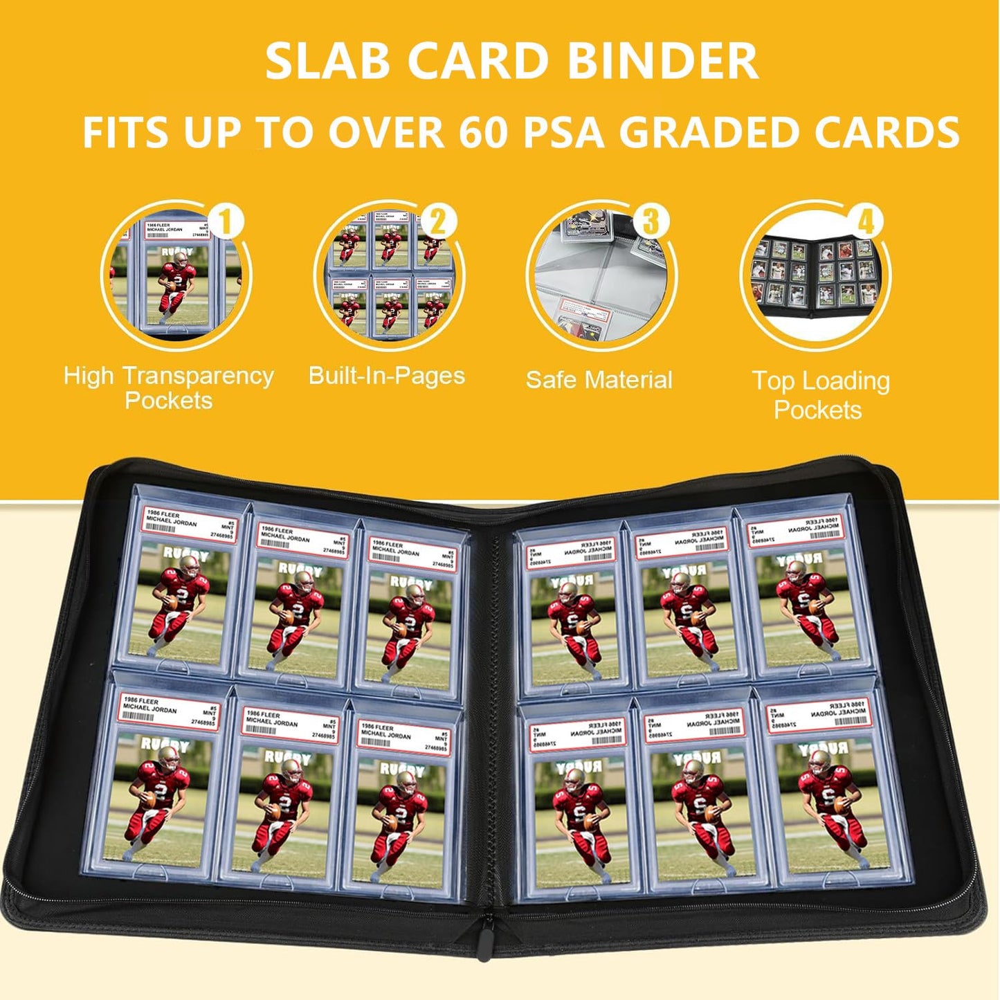 SuperAimi 60 Pockets Graded Card Binder – Toploading PSA Slab Holder, PU Leather, Black
