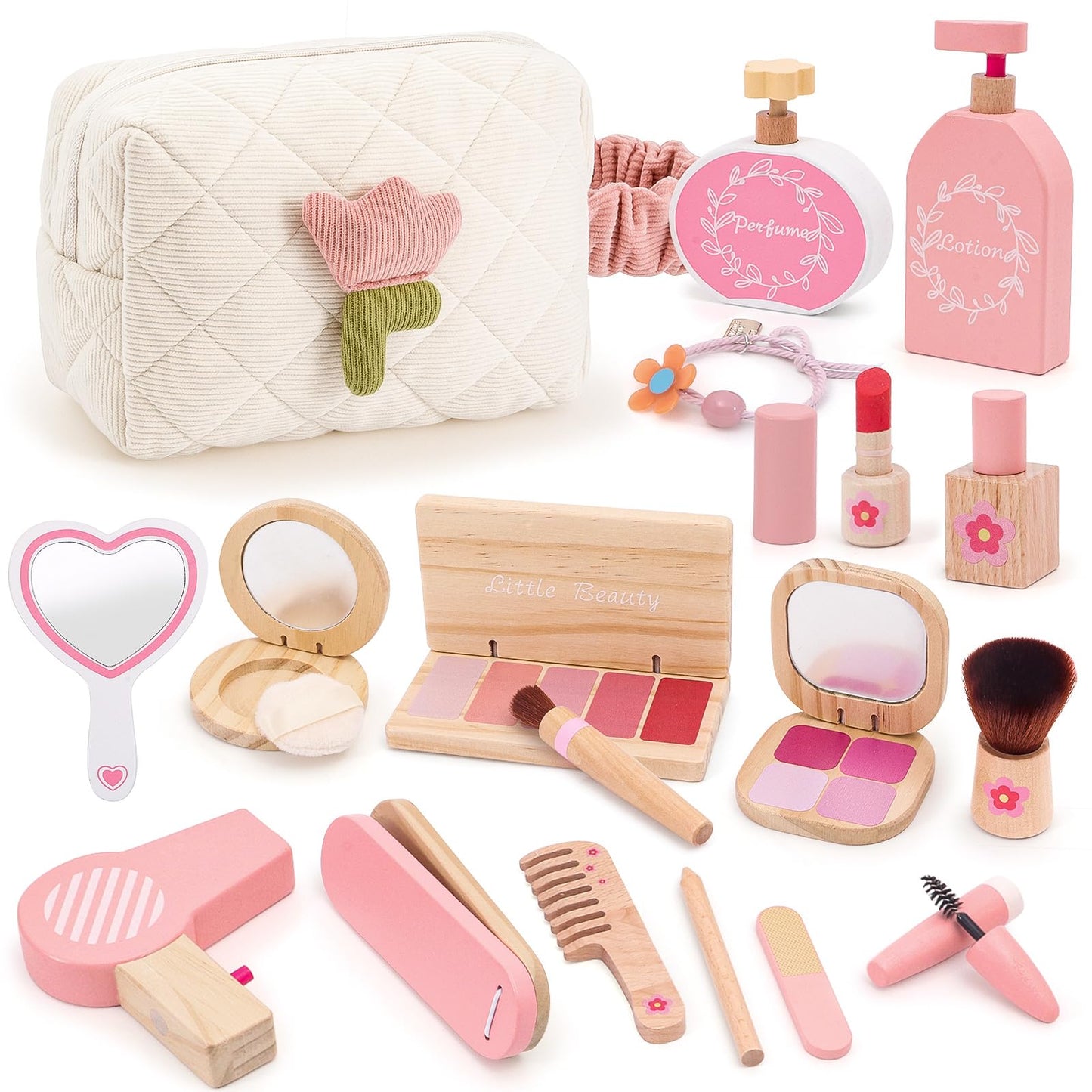 SUPERGFS Wooden Makeup Toy Set for Girls – Pretend Play Kit with Bag (Ages 3–8)