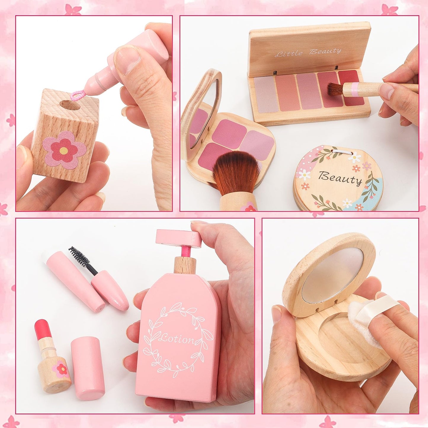 SUPERGFS Wooden Makeup Toy Set for Girls – Pretend Play Kit with Bag (Ages 3–8)
