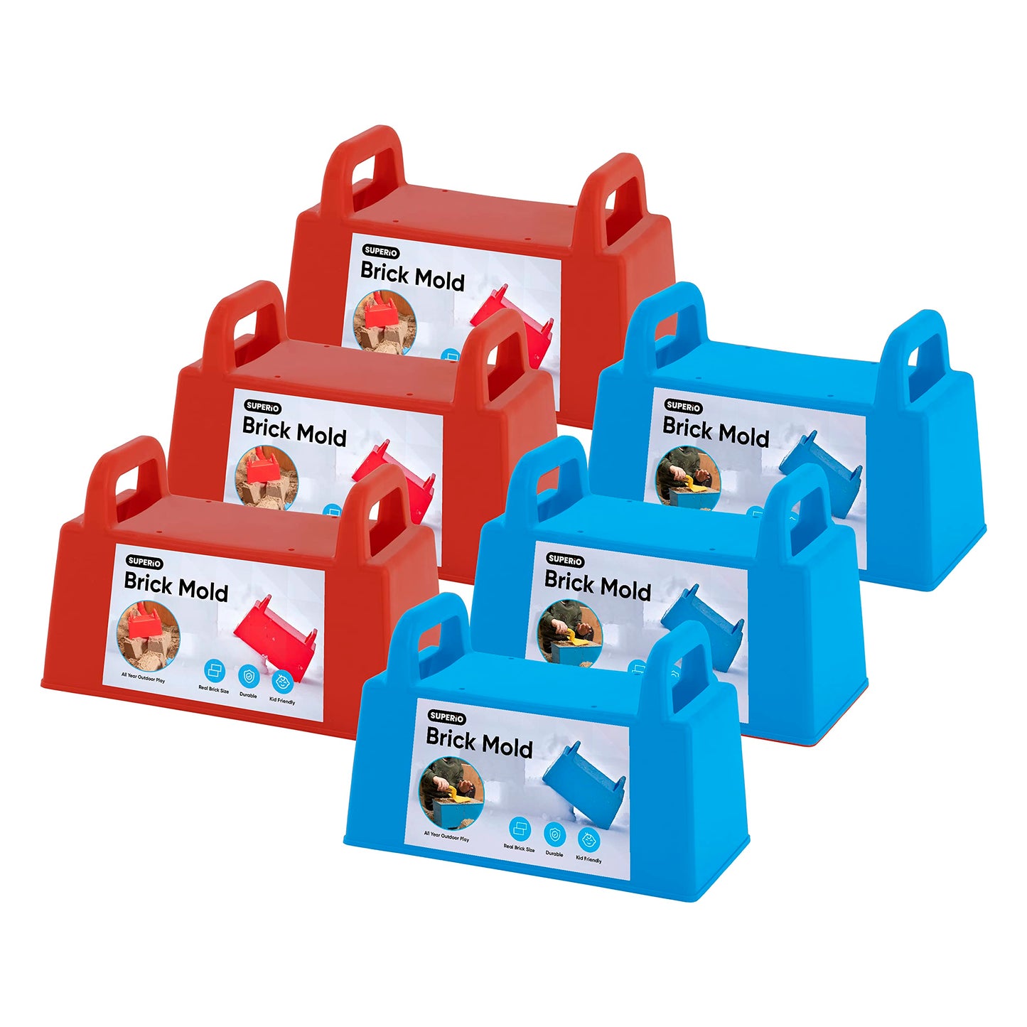 Superio Snow Brick Maker Igloo Fort Block Form – 6 Pack | Outdoor Winter Snow Toys & Sand Kit (Red/Blue)