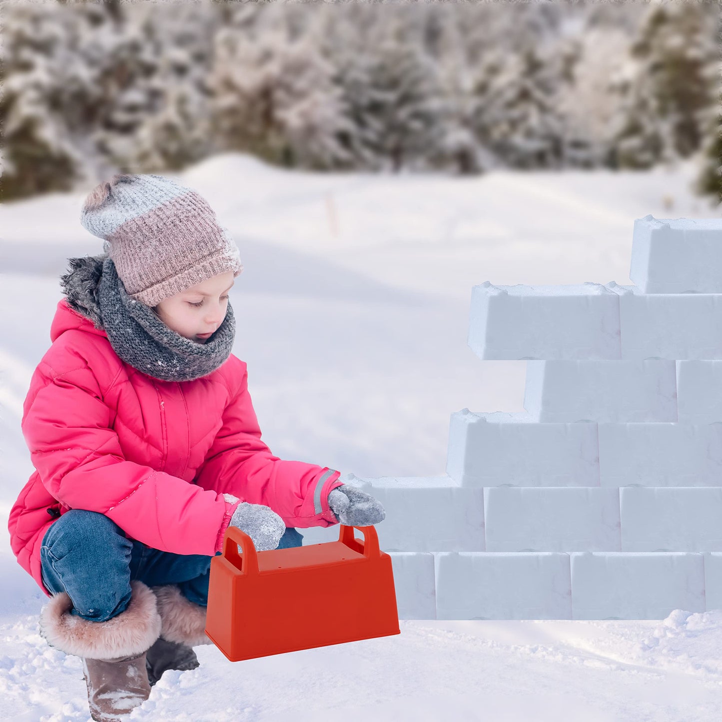 Superio Snow Brick Maker Igloo Fort Block Form – 6 Pack | Outdoor Winter Snow Toys & Sand Kit (Red/Blue)