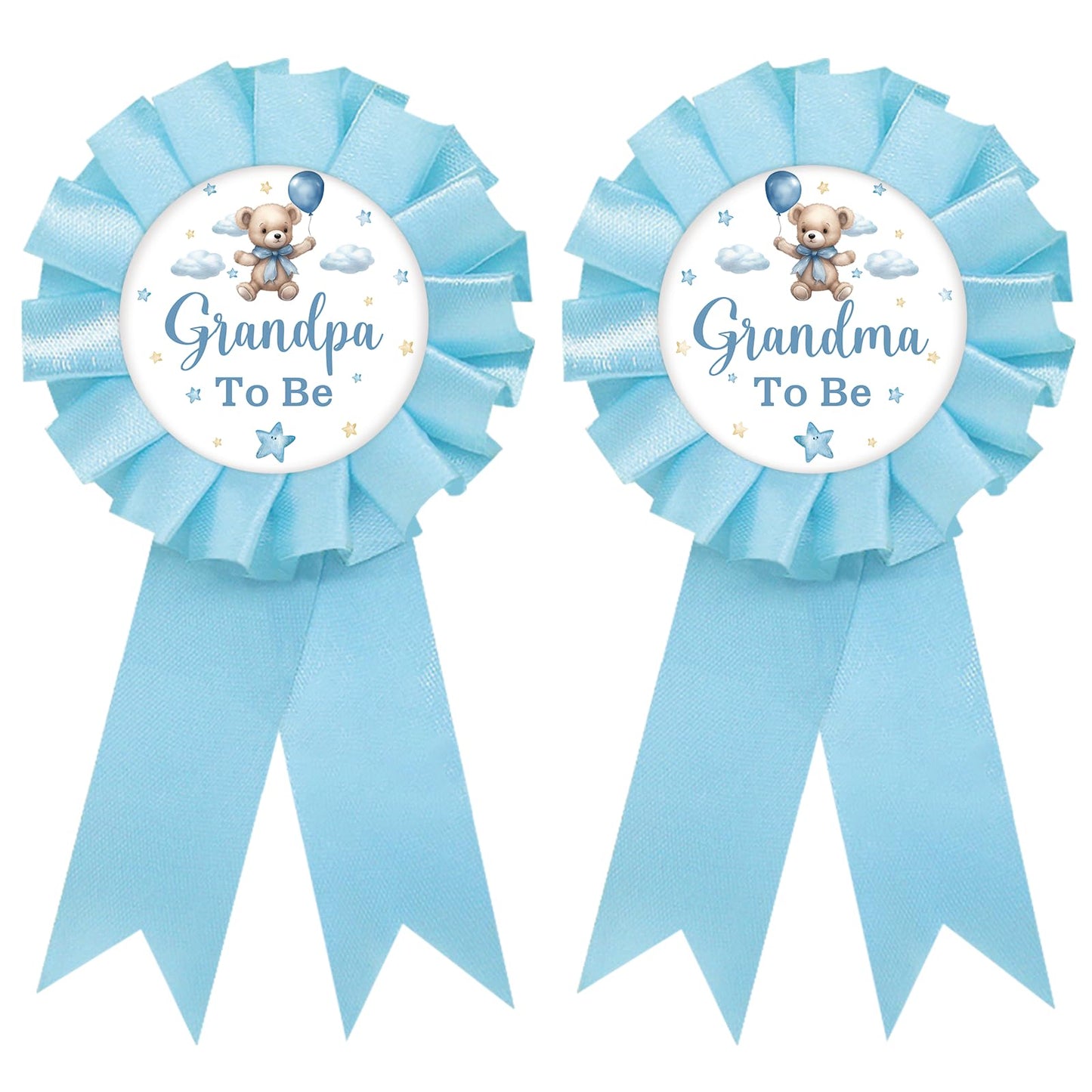 SUPERLUBY Baby Bear Grandpa-to-Be Pin | Blue Rosette Grandma Ribbon for Gender Reveal & Baby Shower