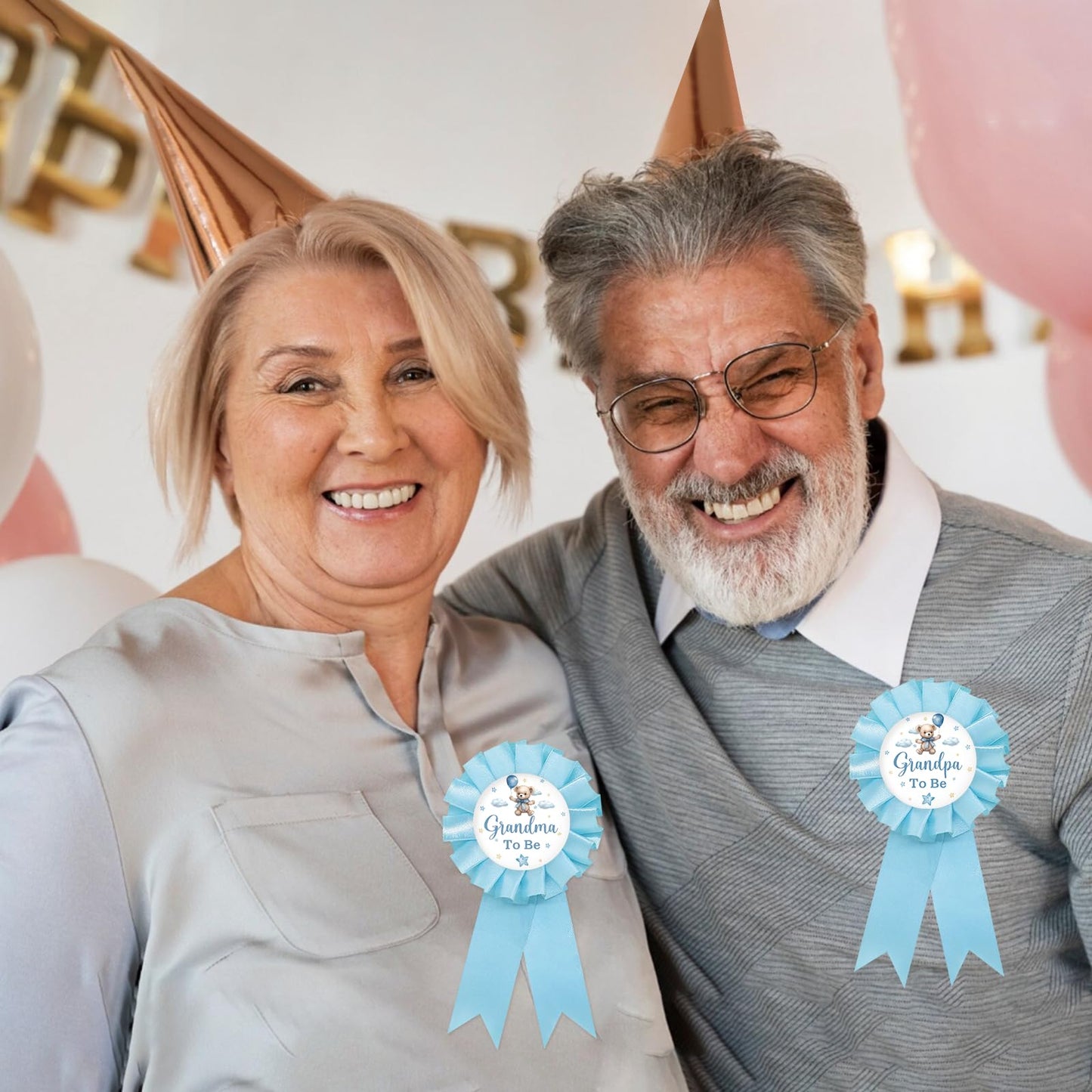 SUPERLUBY Baby Bear Grandpa-to-Be Pin | Blue Rosette Grandma Ribbon for Gender Reveal & Baby Shower