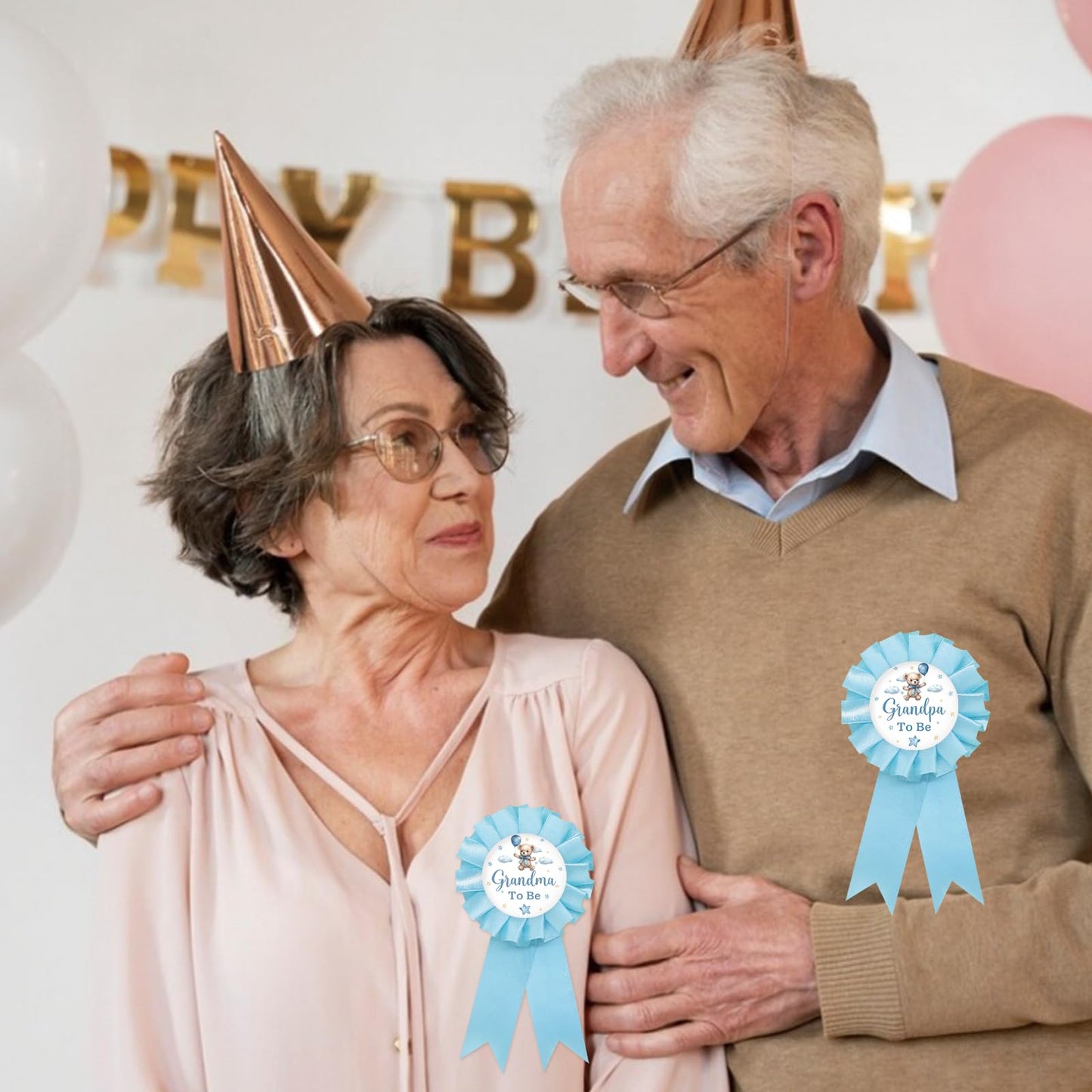 SUPERLUBY Baby Bear Grandpa-to-Be Pin | Blue Rosette Grandma Ribbon for Gender Reveal & Baby Shower