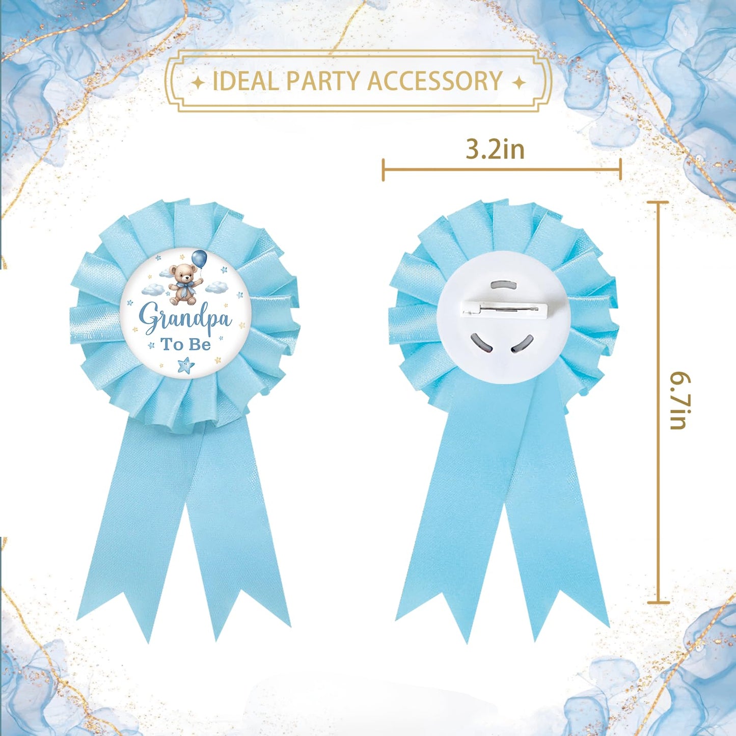 SUPERLUBY Baby Bear Grandpa-to-Be Pin | Blue Rosette Grandma Ribbon for Gender Reveal & Baby Shower