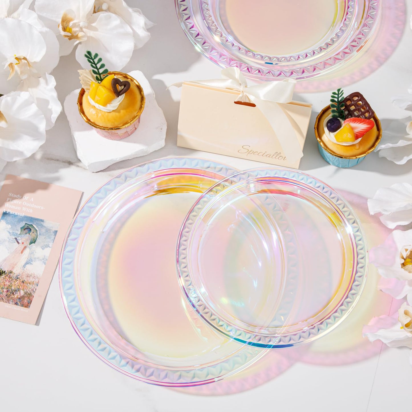 Supernal 120 Pcs Iridescent Sparkle Plastic Plates – 9-inch Dinner + 7-inch Dessert