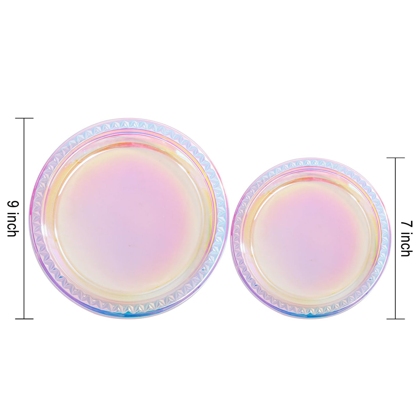 Supernal 120 Pcs Iridescent Sparkle Plastic Plates – 9-inch Dinner + 7-inch Dessert