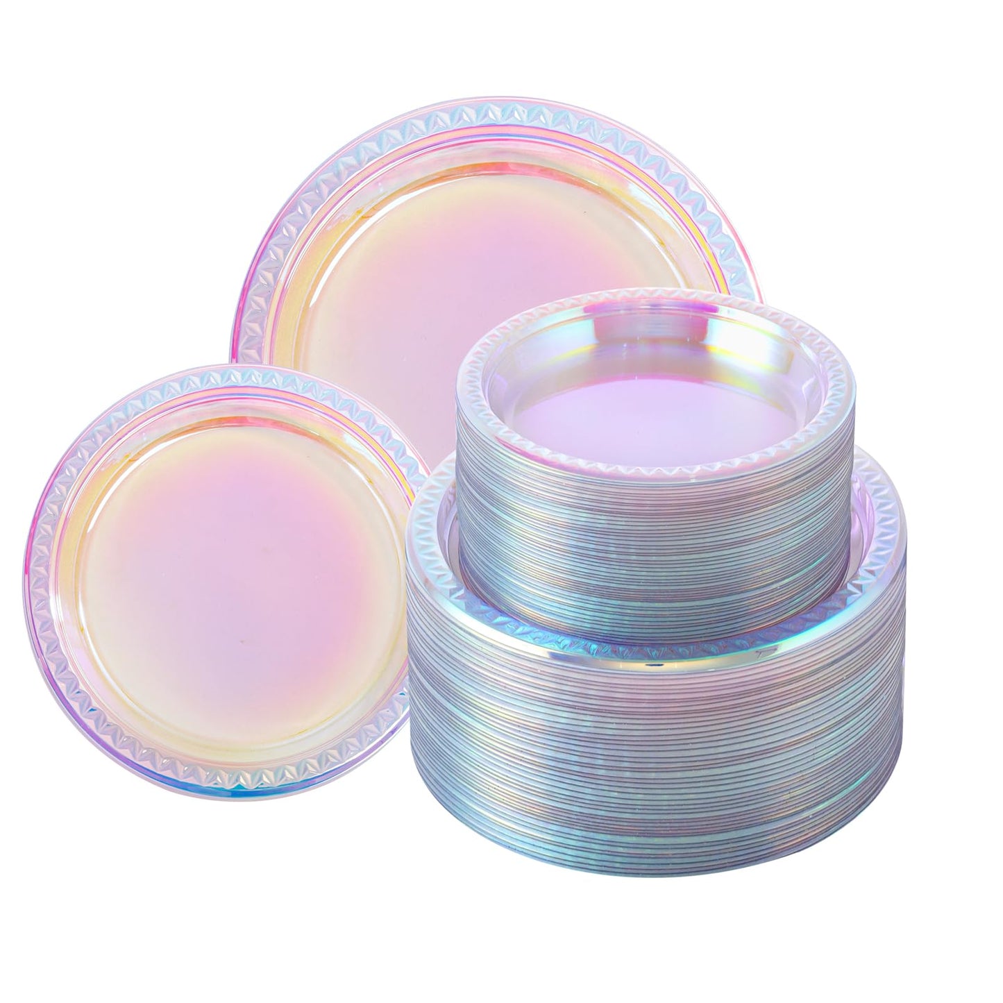 Supernal 120 Pcs Iridescent Sparkle Plastic Plates – 9-inch Dinner + 7-inch Dessert