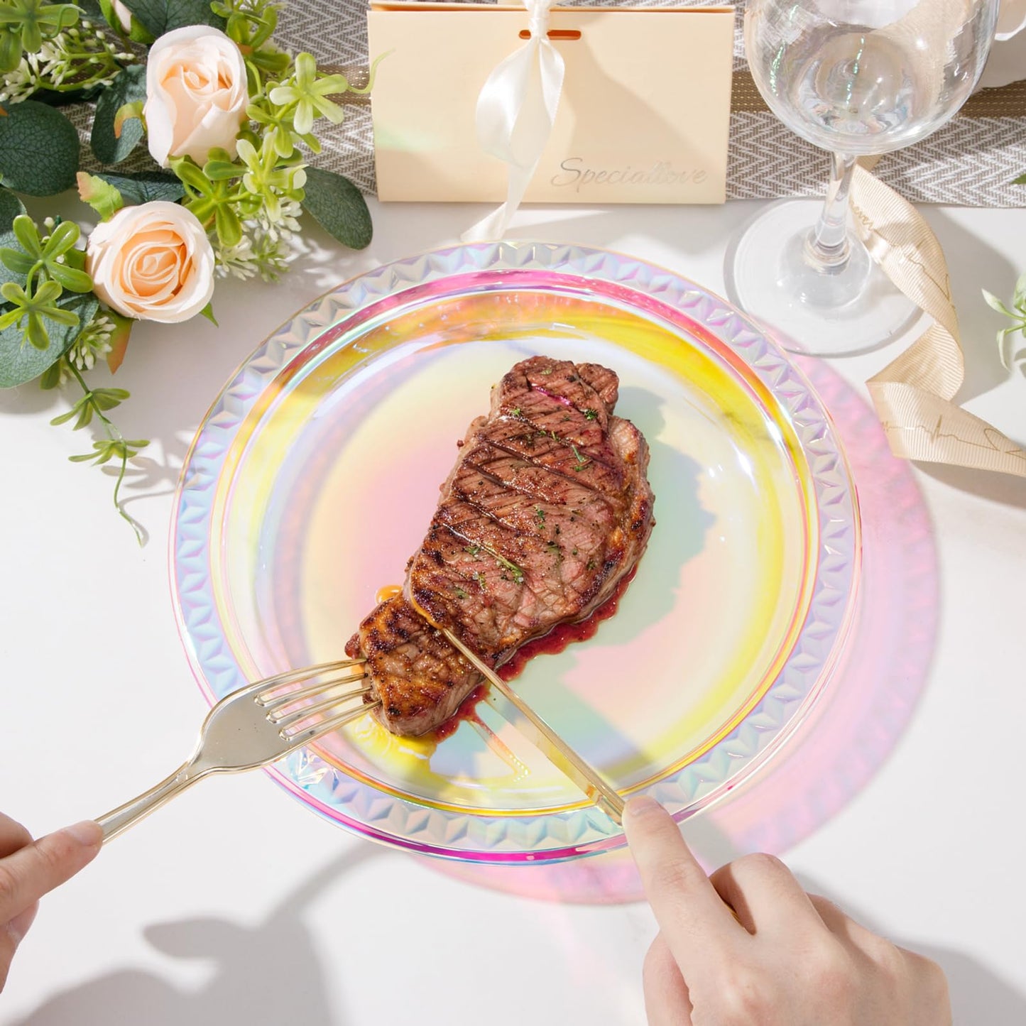 Supernal 120 Pcs Iridescent Sparkle Plastic Plates – 9-inch Dinner + 7-inch Dessert