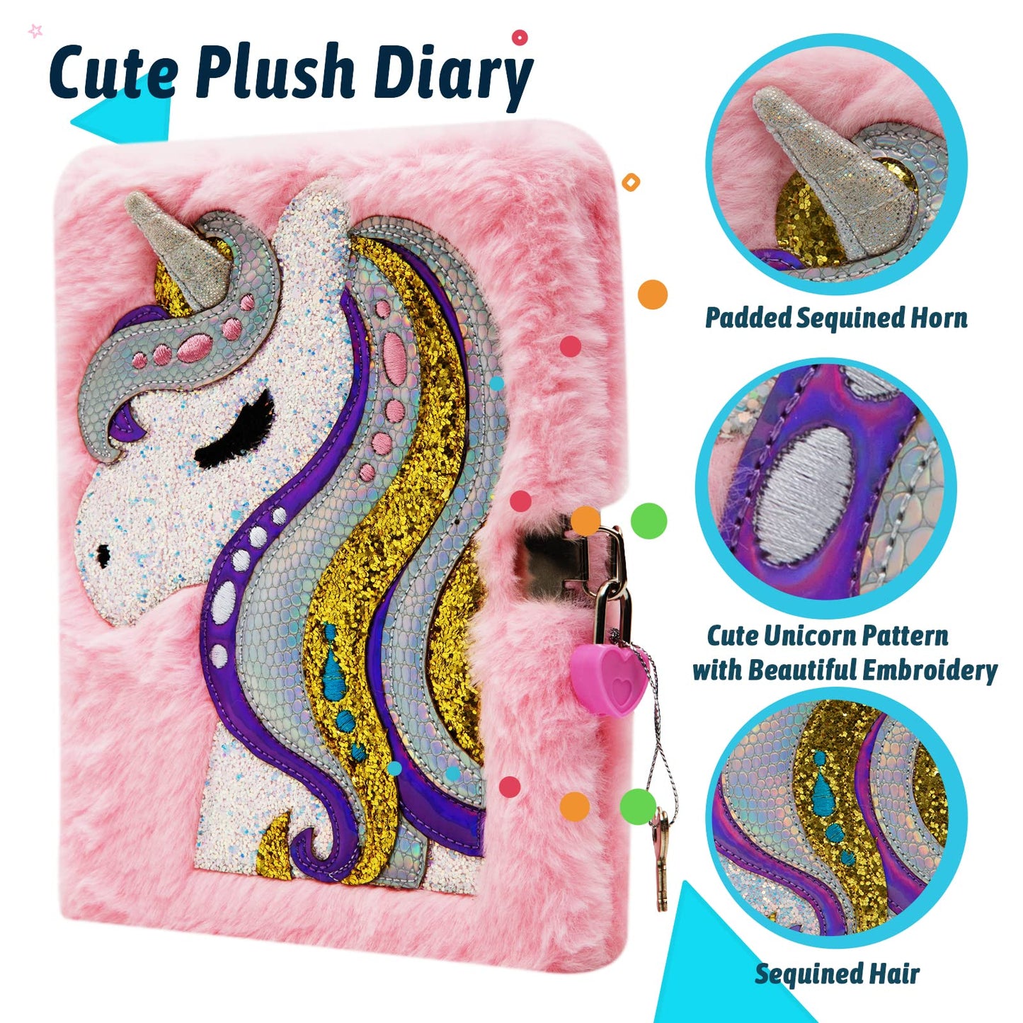 SuperStyle Journal Diary for Girls 6-8 | Unicorn Plush Diary with Lock – Gift
