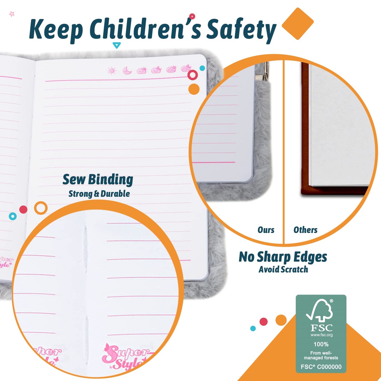 SuperStyle Journal Diary for Kids – Dog Plush Cover with Lock, Gift for Ages 6–12