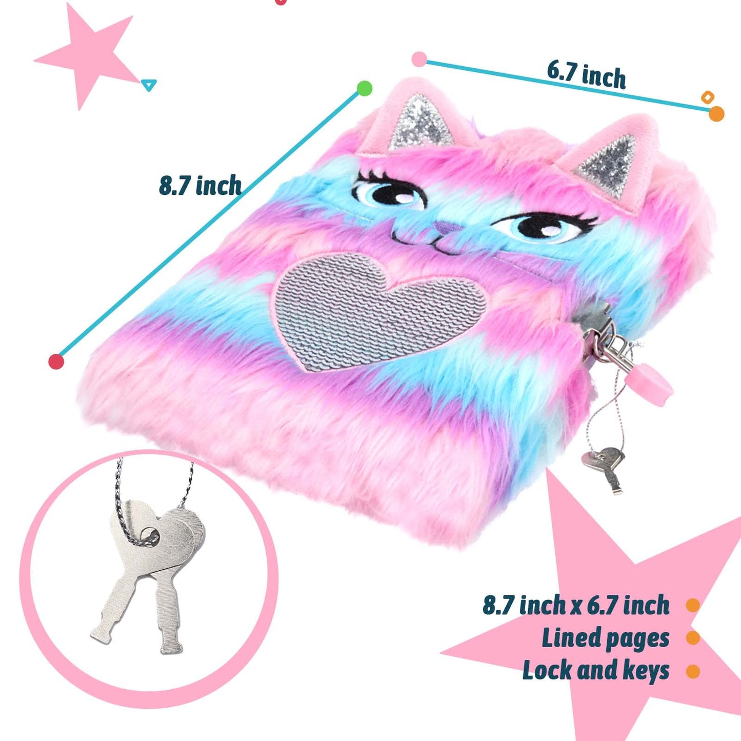 SuperStyle Journal Diary for Girls Aged 6-8 — Cute Cat Secret Diary with Lock