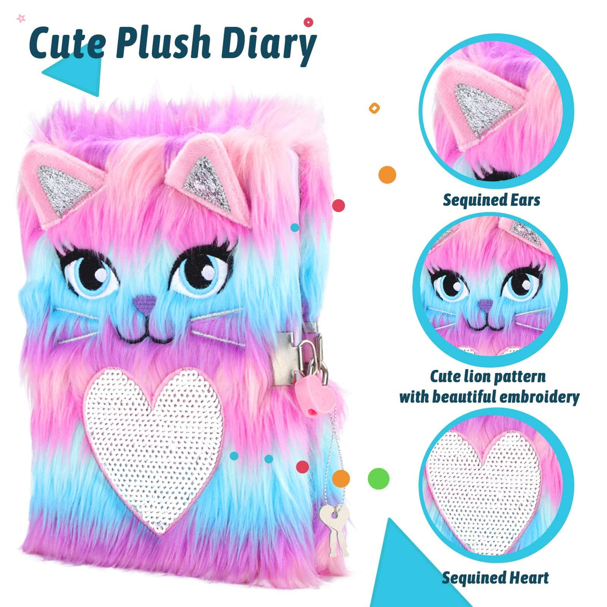 SuperStyle Journal Diary for Girls Aged 6-8 — Cute Cat Secret Diary with Lock
