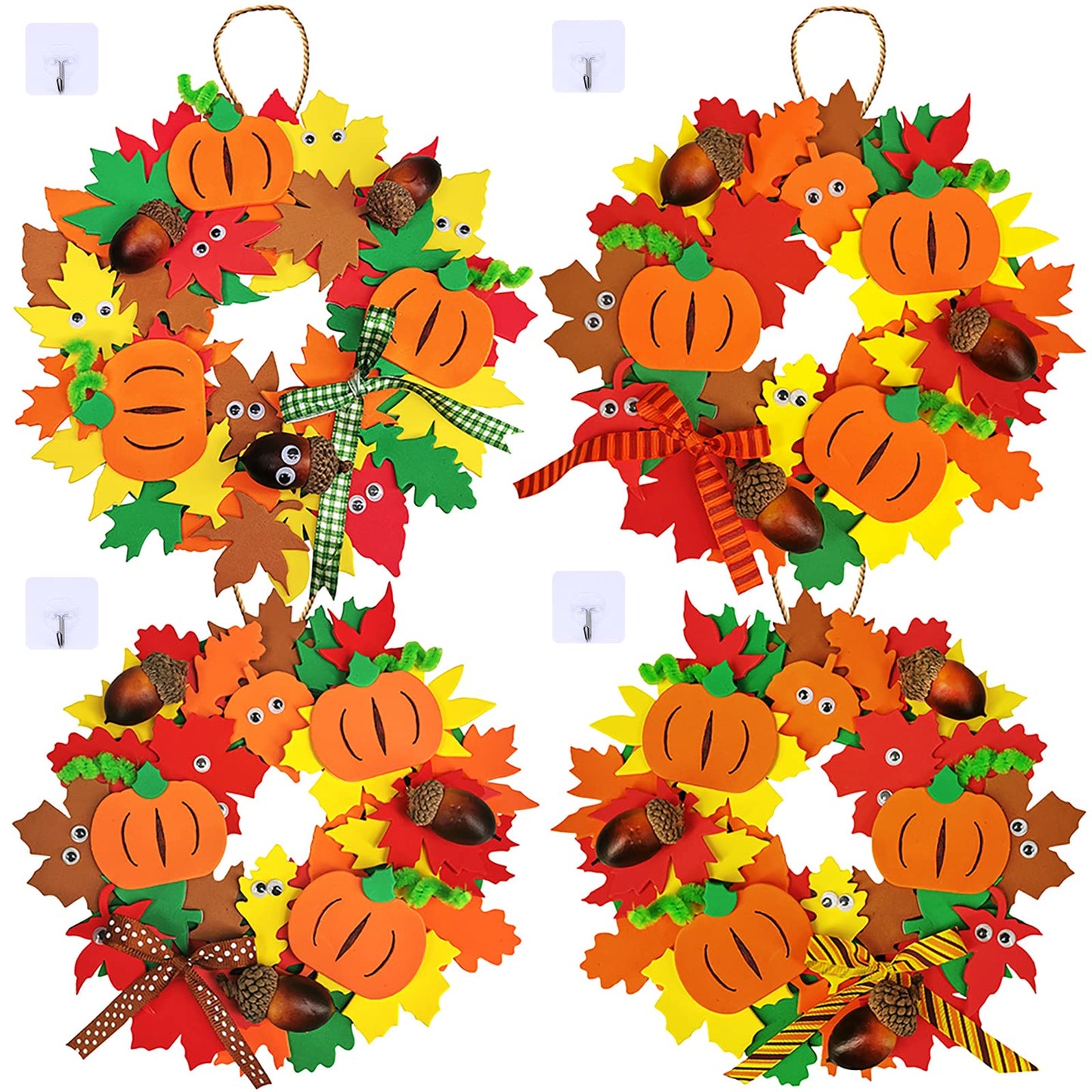 Supla 12-Pack 3D Pumpkin Fall Leaf Wreath Craft Kit – DIY Thanksgiving Wreath for Kids