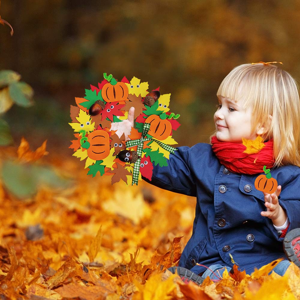 Supla 12-Pack 3D Pumpkin Fall Leaf Wreath Craft Kit – DIY Thanksgiving Wreath for Kids