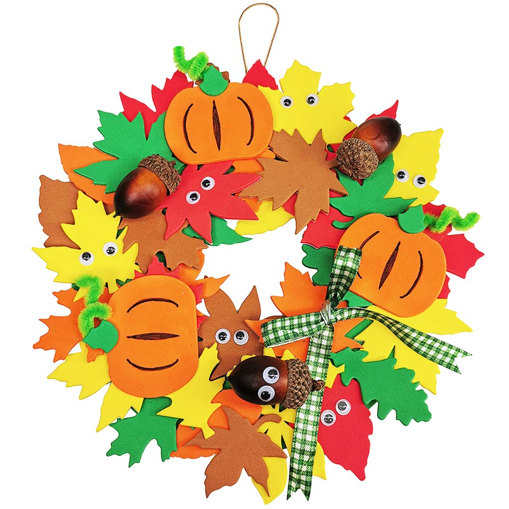 Supla 12-Pack 3D Pumpkin Fall Leaf Wreath Craft Kit – DIY Thanksgiving Wreath for Kids