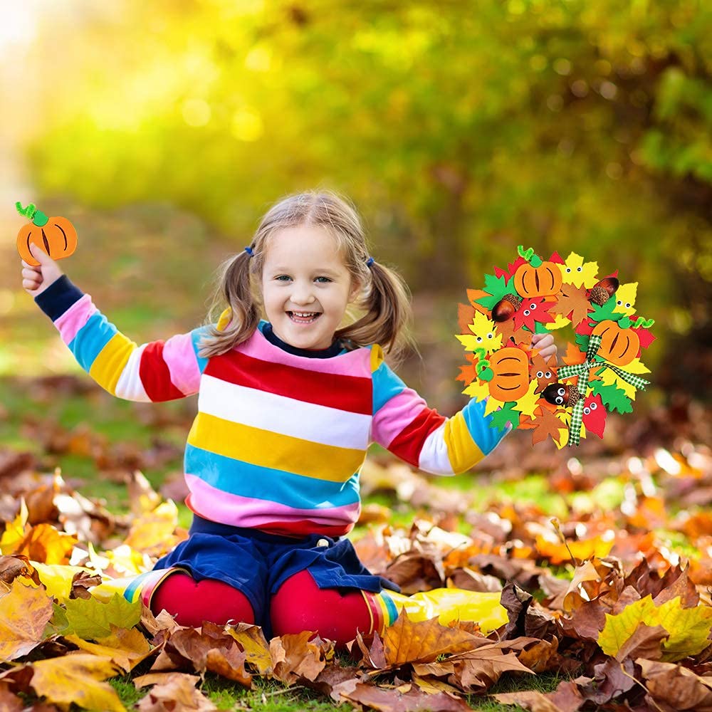 Supla 12-Pack 3D Pumpkin Fall Leaf Wreath Craft Kit – DIY Thanksgiving Wreath for Kids