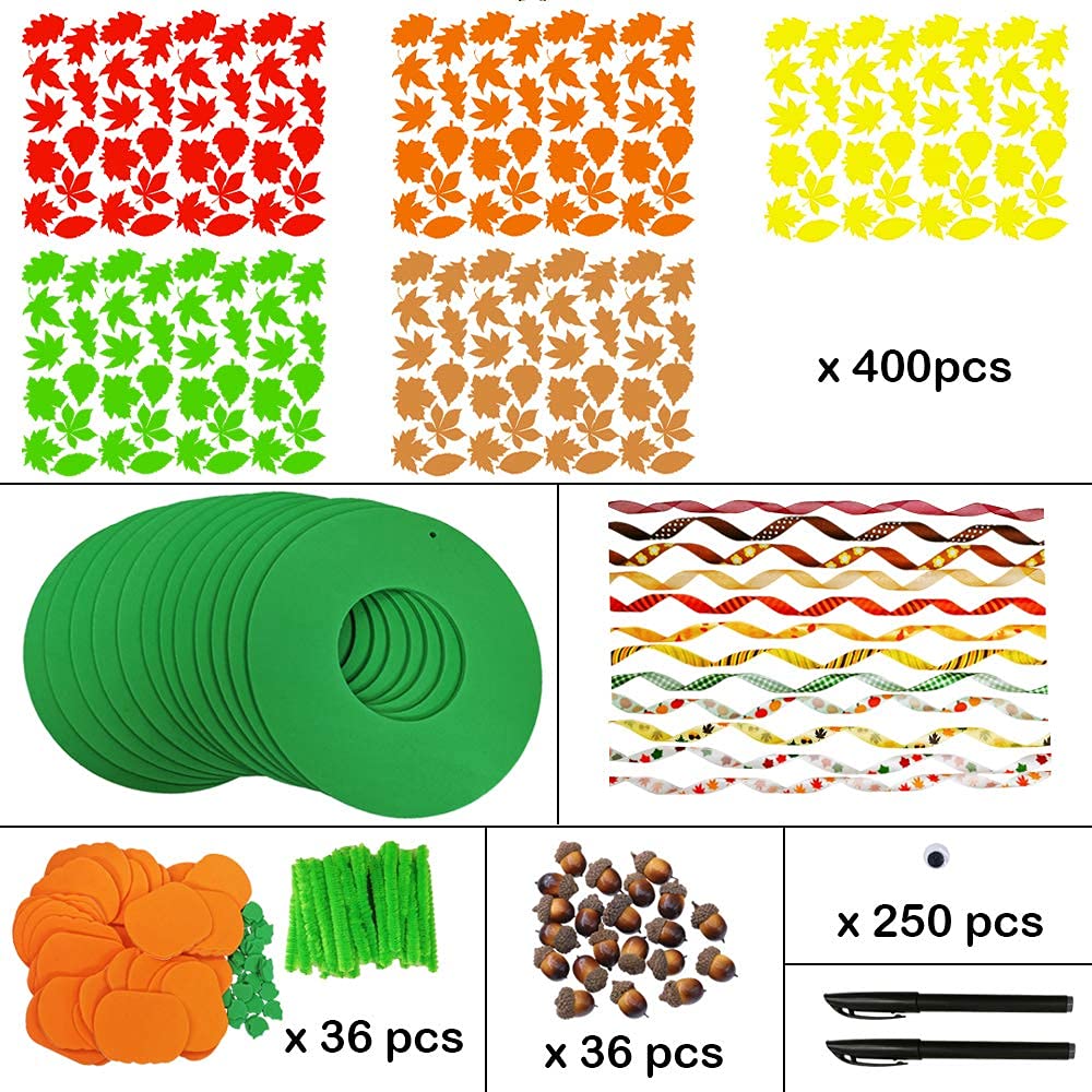Supla 12-Pack 3D Pumpkin Fall Leaf Wreath Craft Kit – DIY Thanksgiving Wreath for Kids