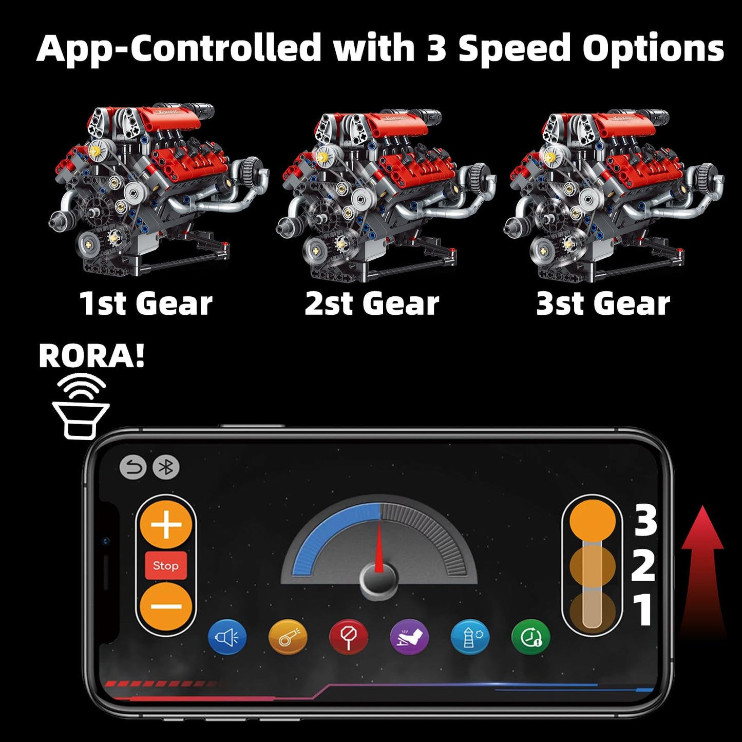 Suplanet Mini V8 Engine Kit That Runs – 660 PCS, LED Light, App Control