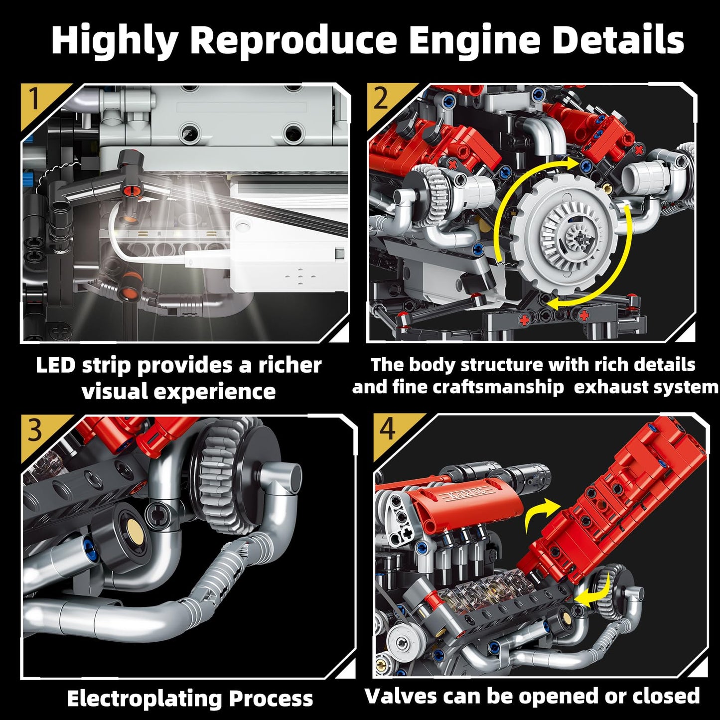 Suplanet Mini V8 Engine Kit That Runs – 660 PCS, LED Light, App Control