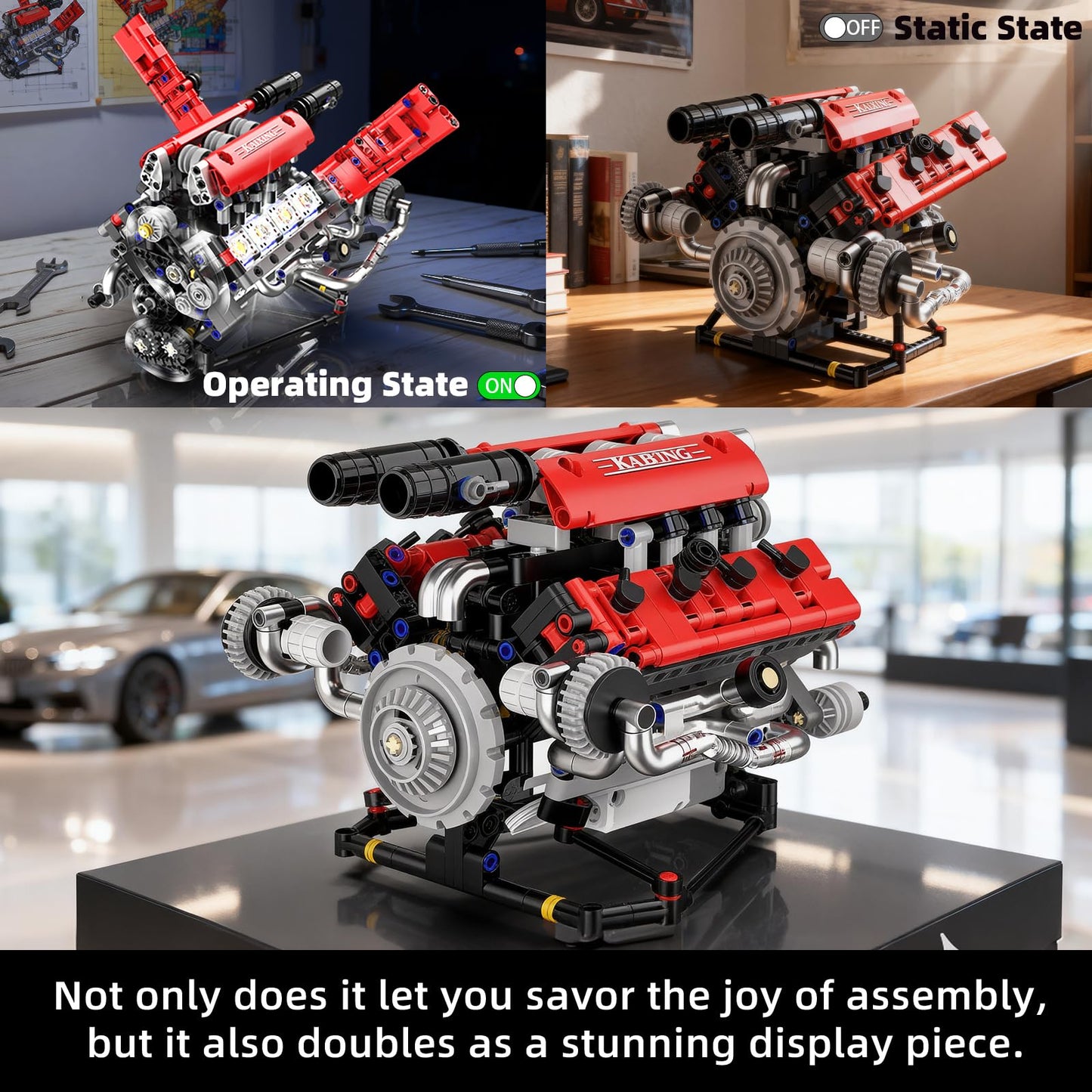 Suplanet Mini V8 Engine Kit That Runs – 660 PCS, LED Light, App Control