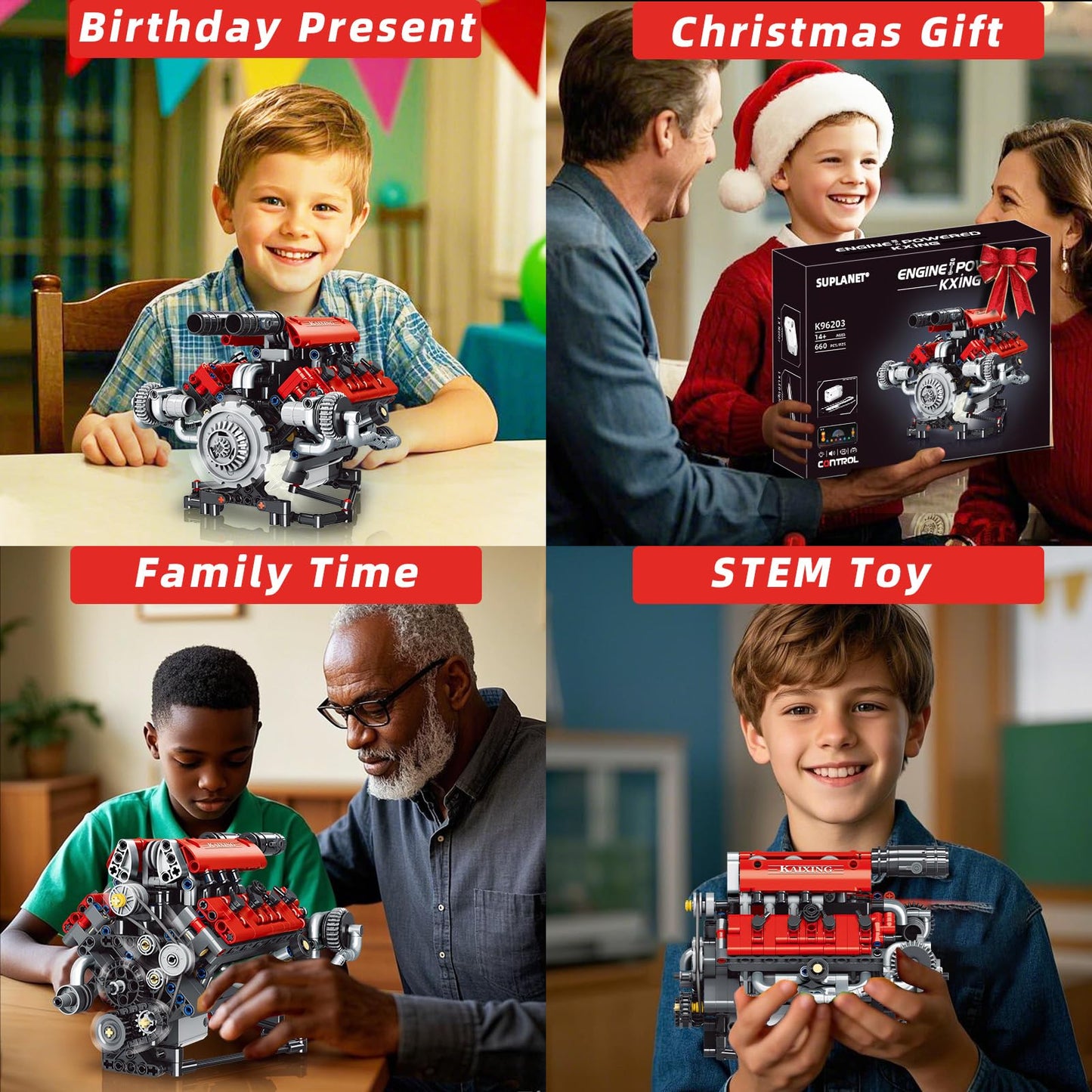 Suplanet Mini V8 Engine Kit That Runs – 660 PCS, LED Light, App Control