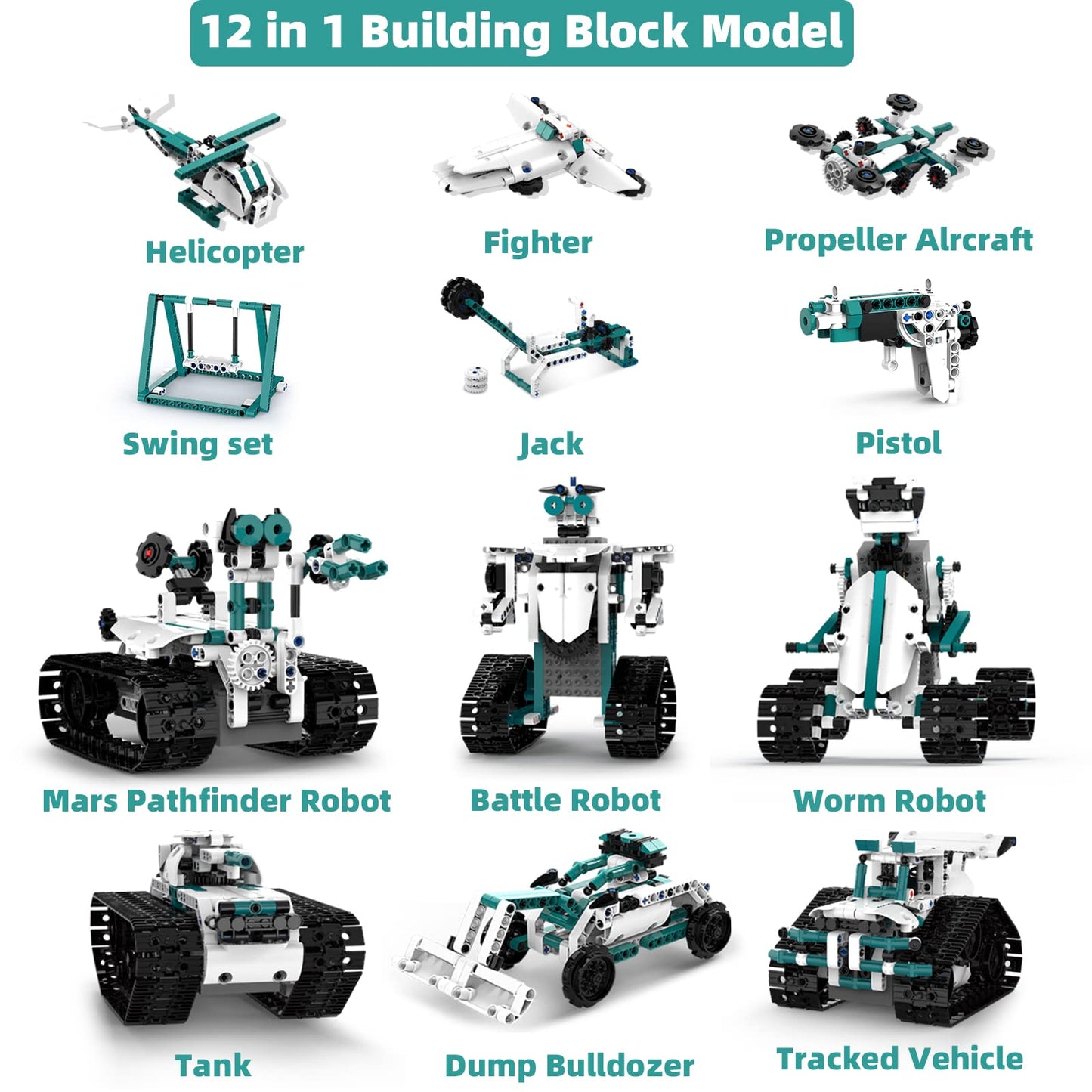 Suplanet STEM Robot Toys – 12-in-1 Remote & App-Controlled Kit for Kids 8-14 (469 Pcs)