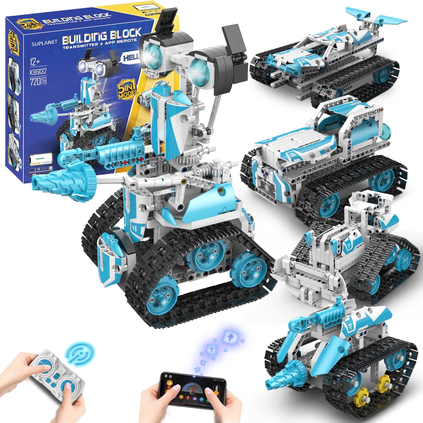 Suplanet STEM Robot for Kids 8-14 – 5-in-1 RC & App Programmable 720-Piece Kit