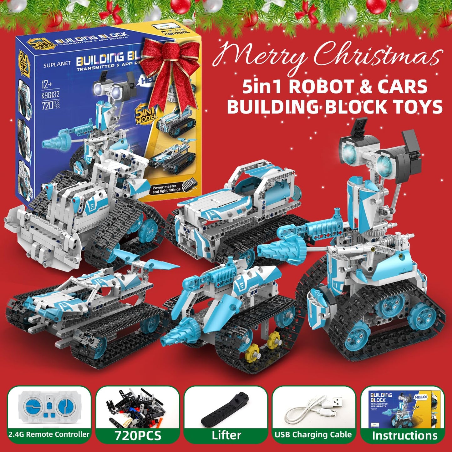 Suplanet STEM Robot for Kids 8-14 – 5-in-1 RC & App Programmable 720-Piece Kit